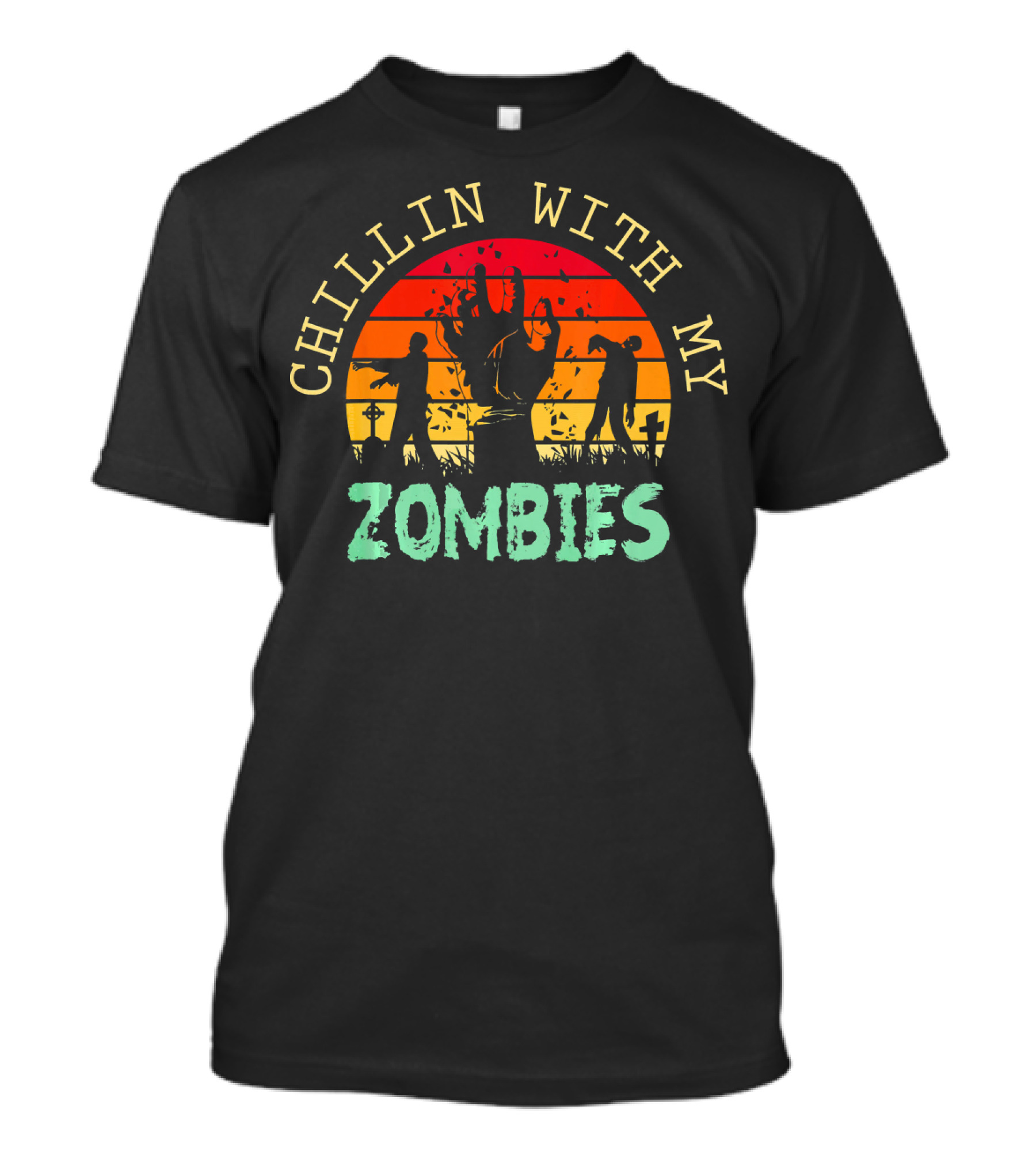 CHILLIN WITH MY ZOMBIES Halloween Zombie Sunset Scene T-Shirt