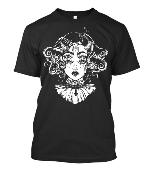Horned Devil Girl Satanic Occult Triple-Eyed Cross T-Shirt