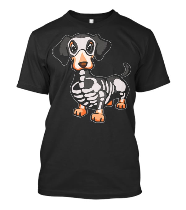 Funny Dachshund Skeleton Bones Halloween Dog T-Shirt