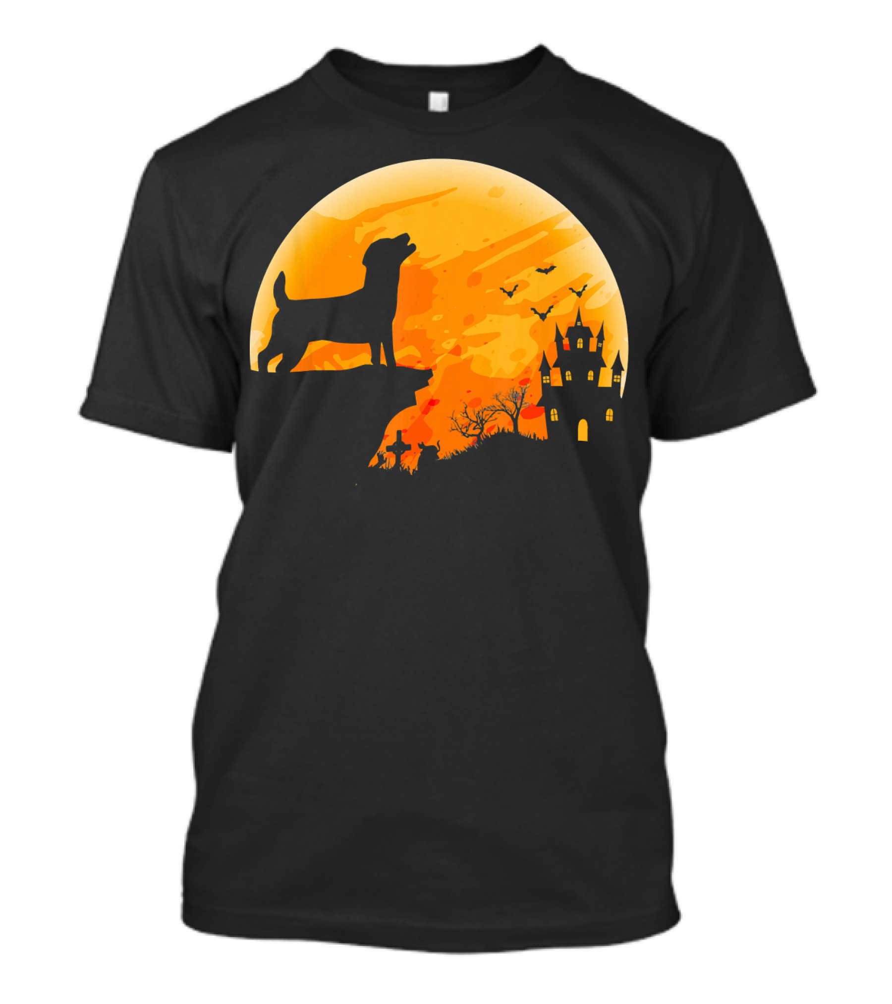 Halloween Costume Jack Russell Terrier Moonlit Haunted Castle Scene T-Shirt