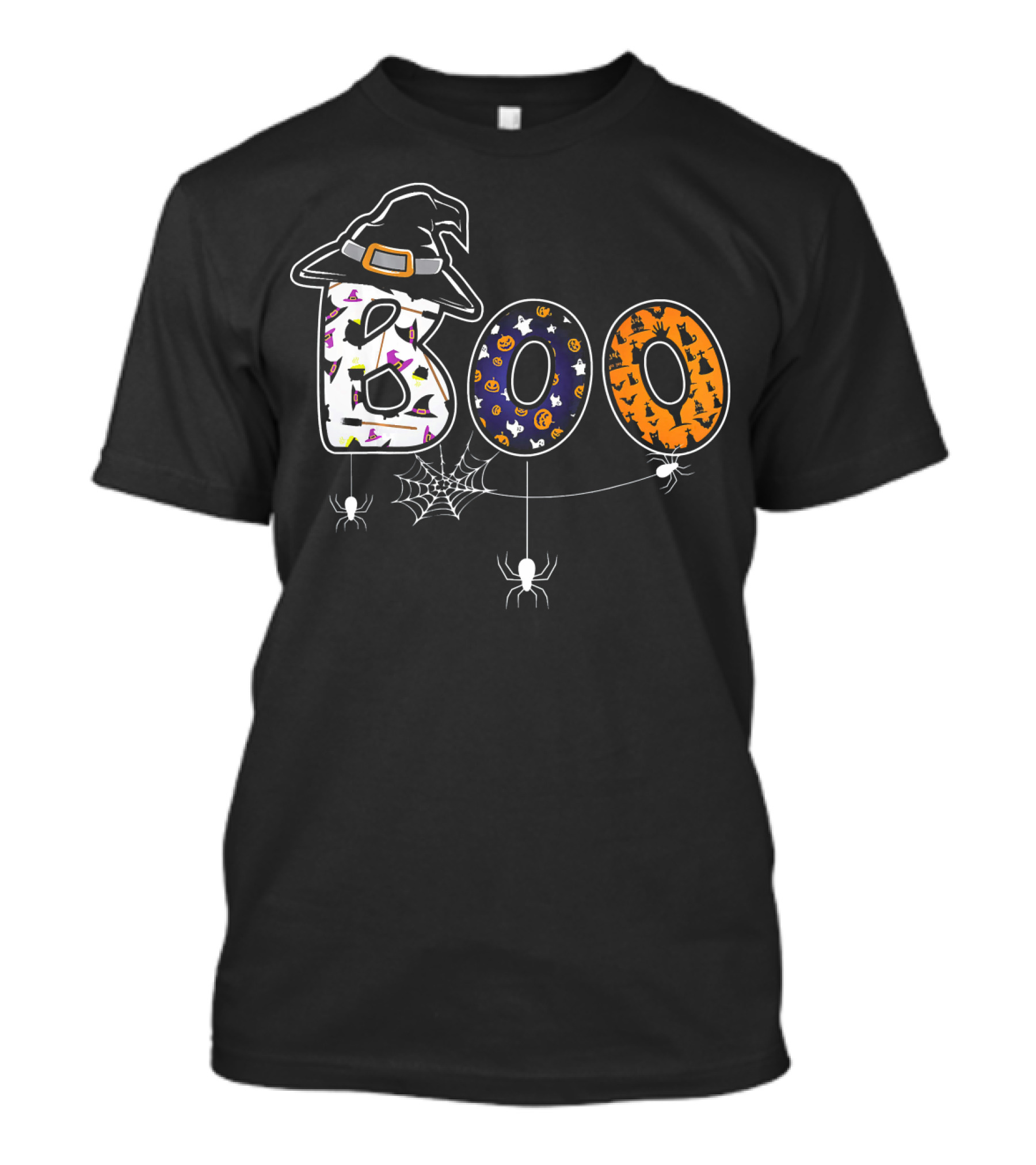 Boo Halloween Witch Hat Spider Web Letters T-Shirt