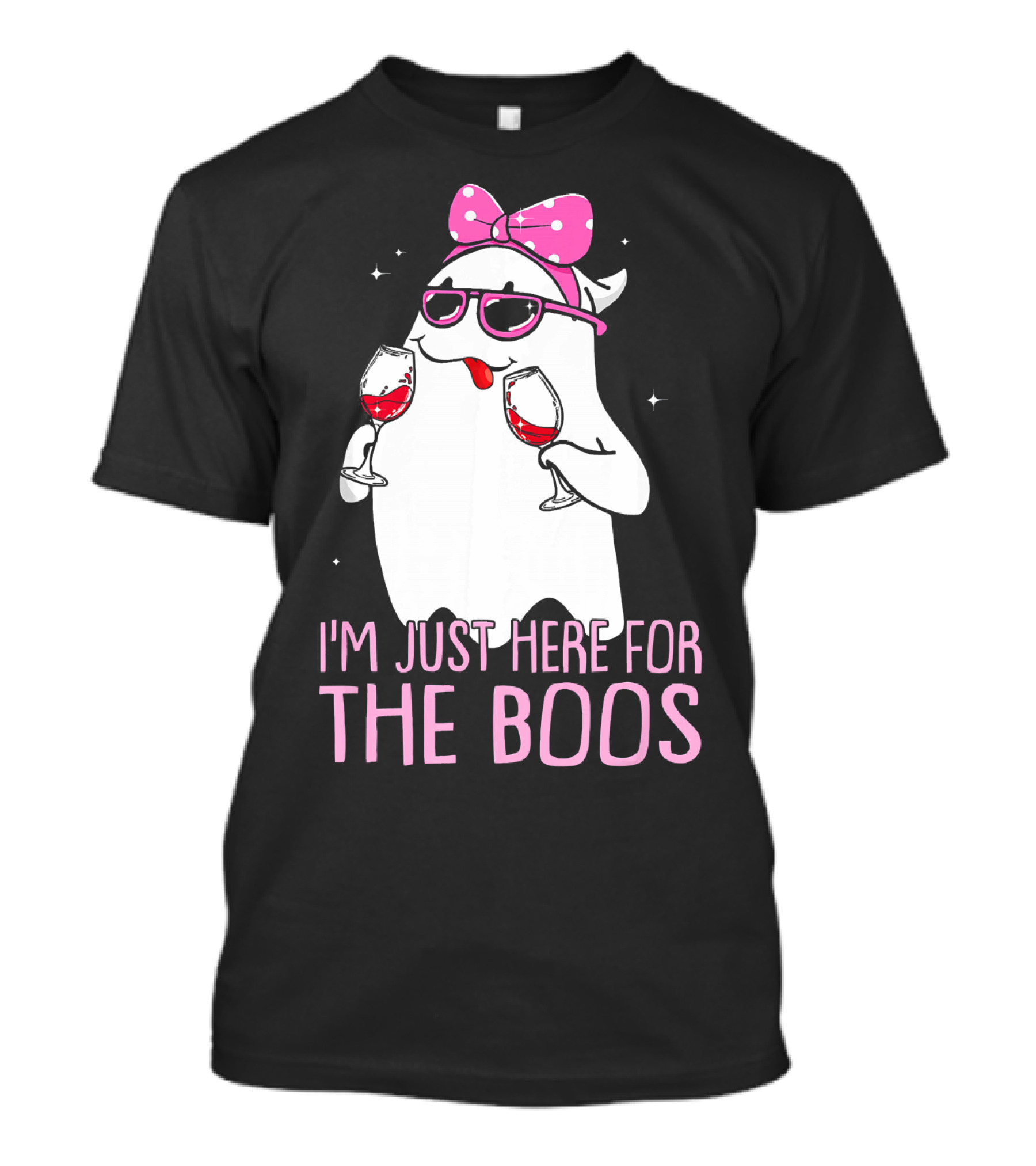 I'm Just Here For The Boos Wine Lover Ghost With Bow And Sunglasses T-Shirt