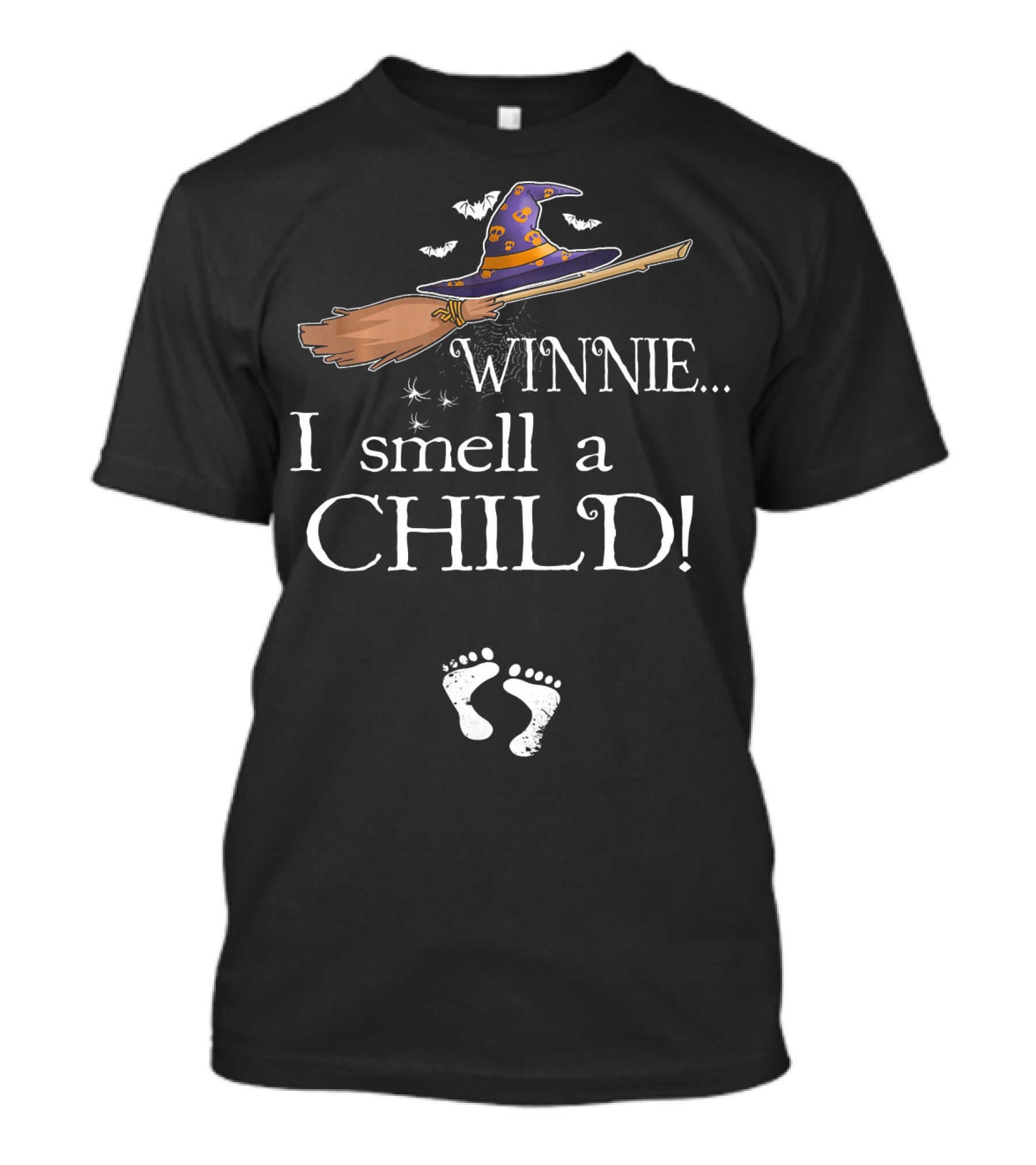 Winnie I Smell A Child Pregnancy Announcement Hat Broom Footprints T-Shirt