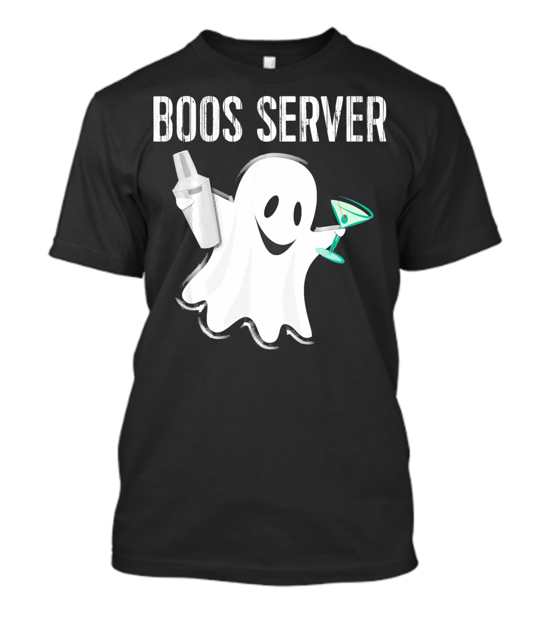 Boos Server Ghost Holding Cocktail Shaker And Martini T-Shirt