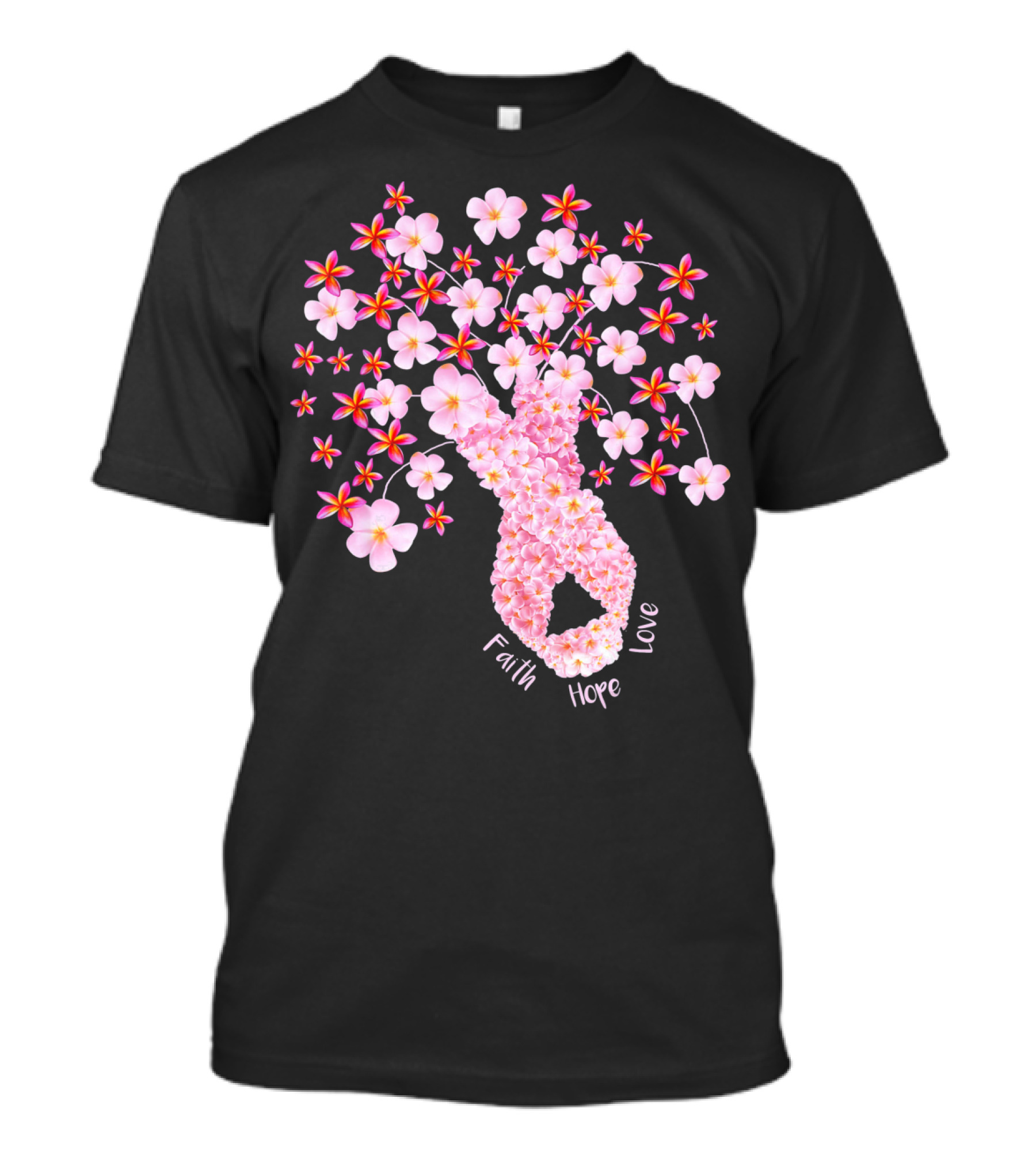 Faith Hope Love Breast Cancer Ribbon Floral Blossoms T-Shirt