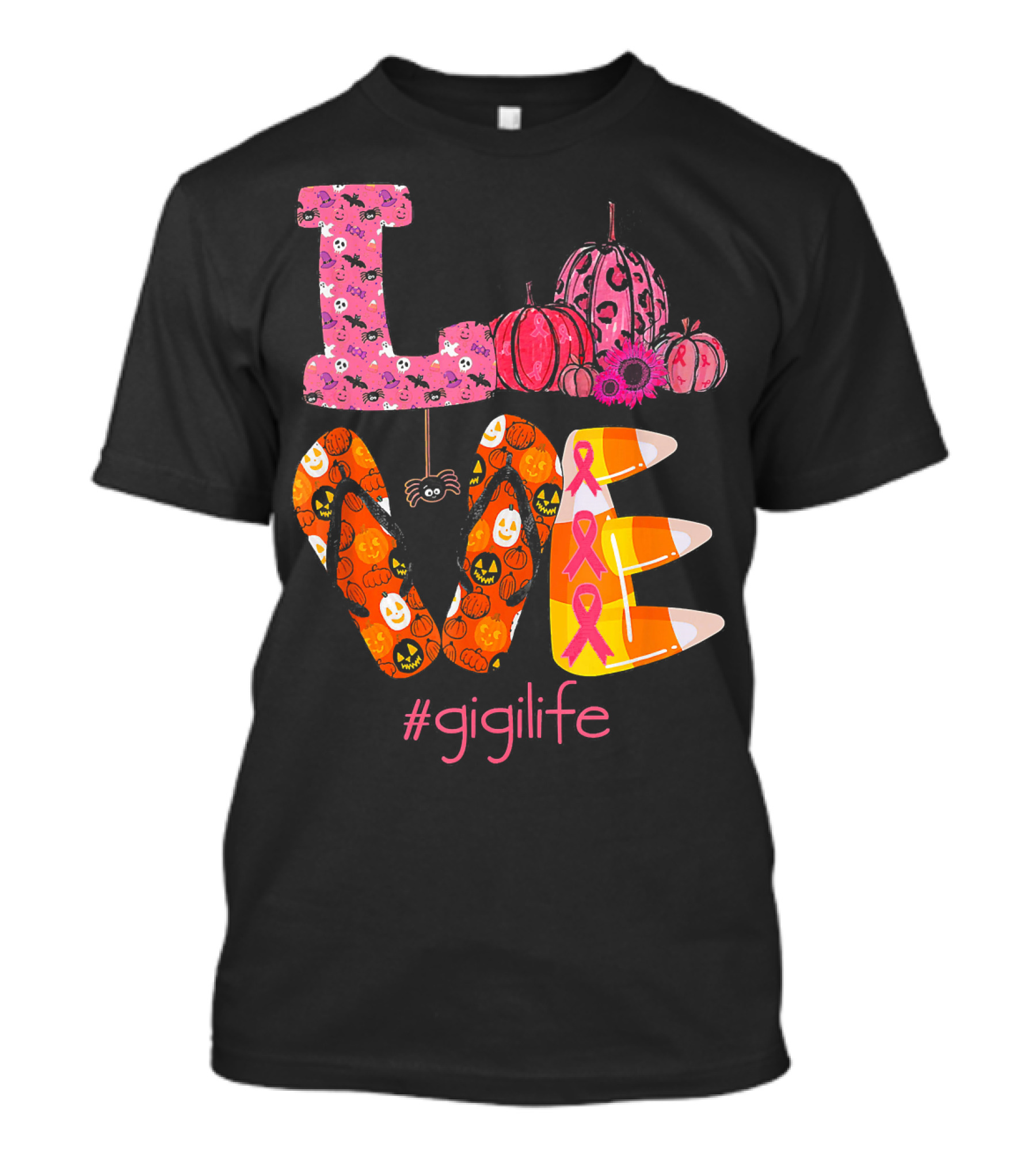Love Halloween Pumpkin Breast Cancer Awareness #gigilife T-Shirt