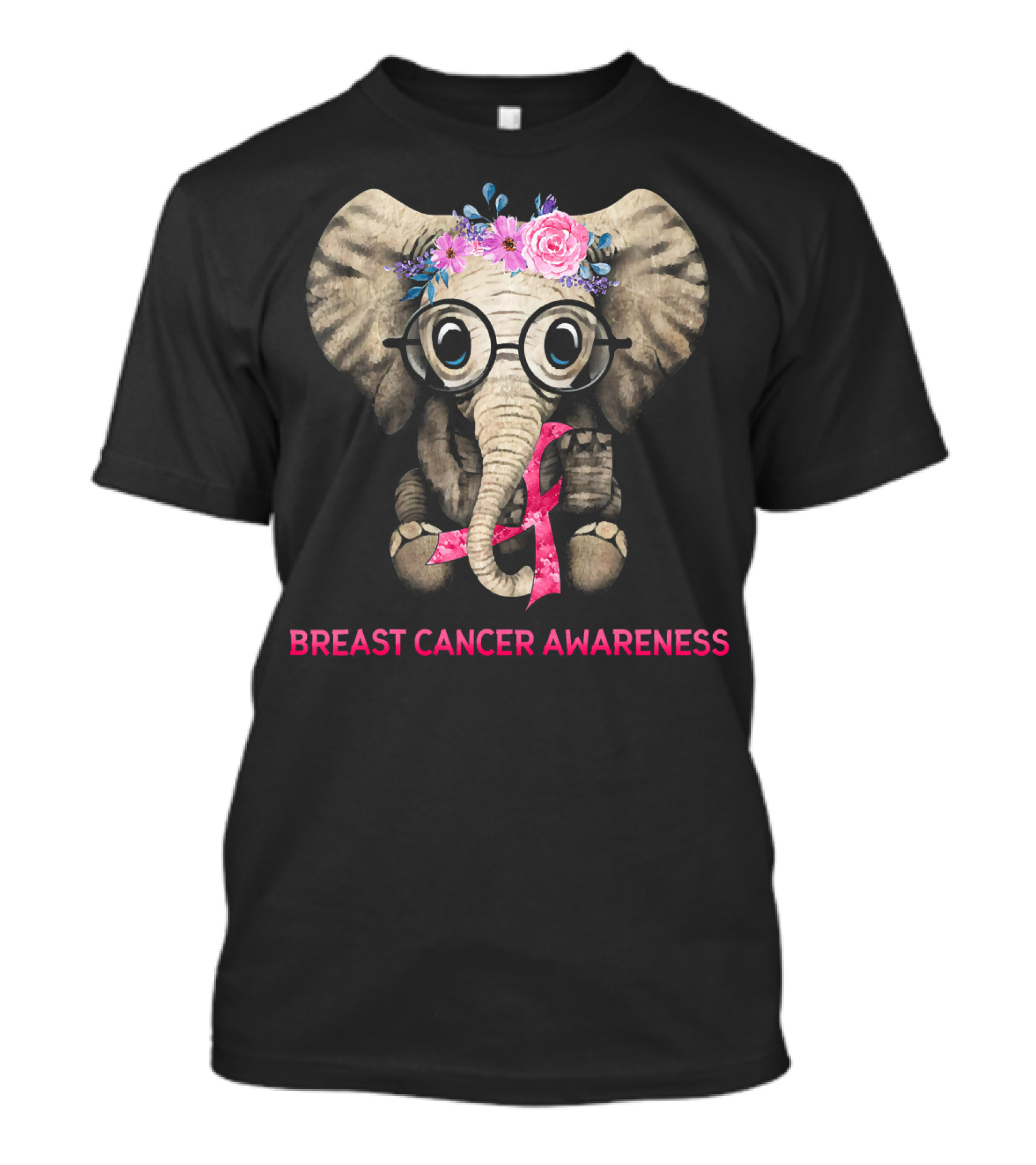 Flowers Hippie Elephant Breast Cancer Awareness T-Shirt