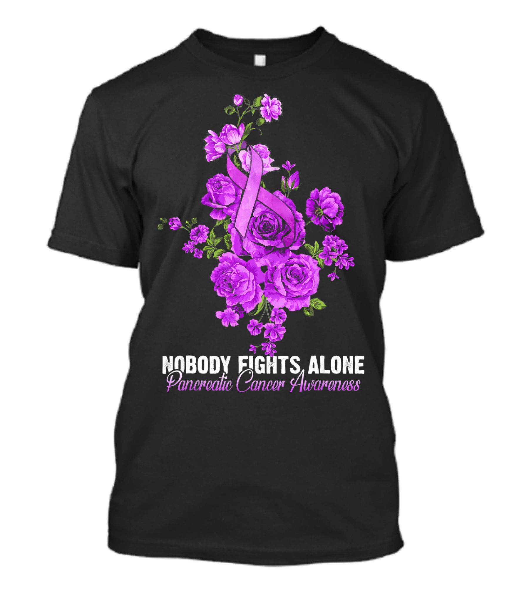 Nobody Fights Alone Pancreatic Cancer Awareness Flower T-Shirt
