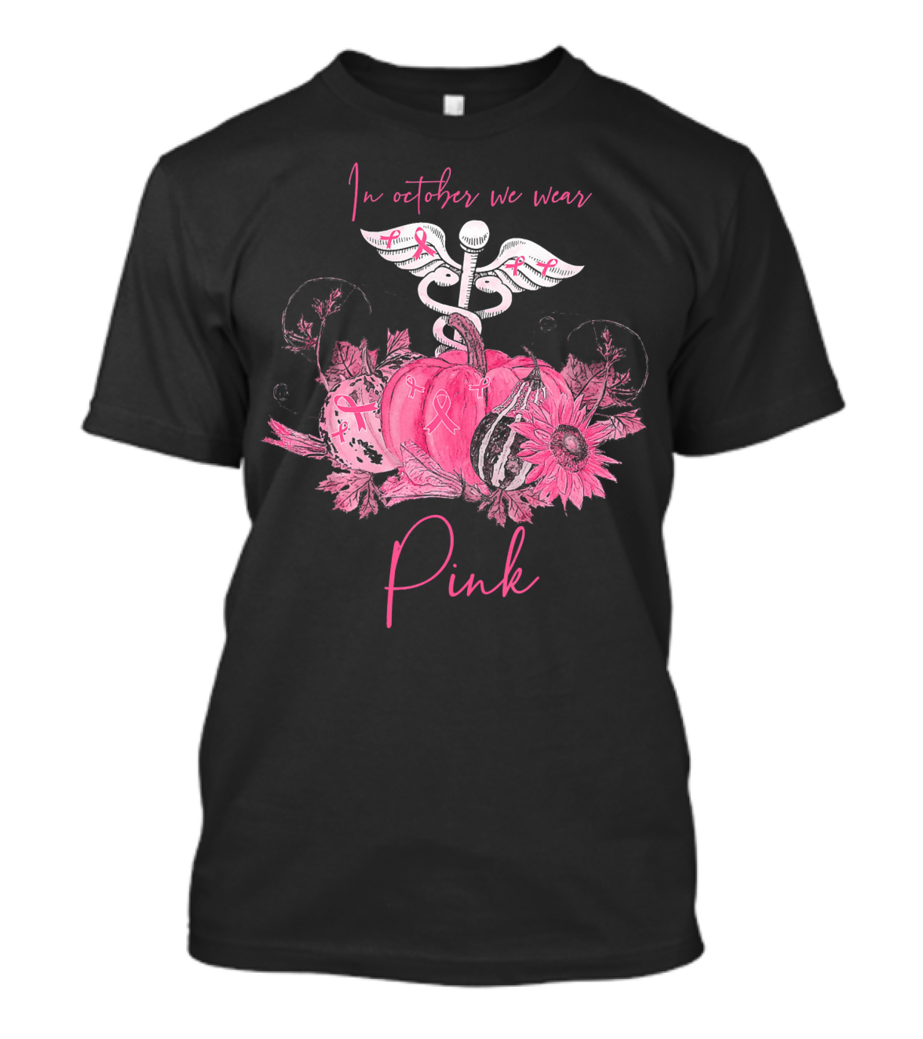 In October We Wear Pink Nurse Ribbon Breast Cancer Awareness T-Shirt