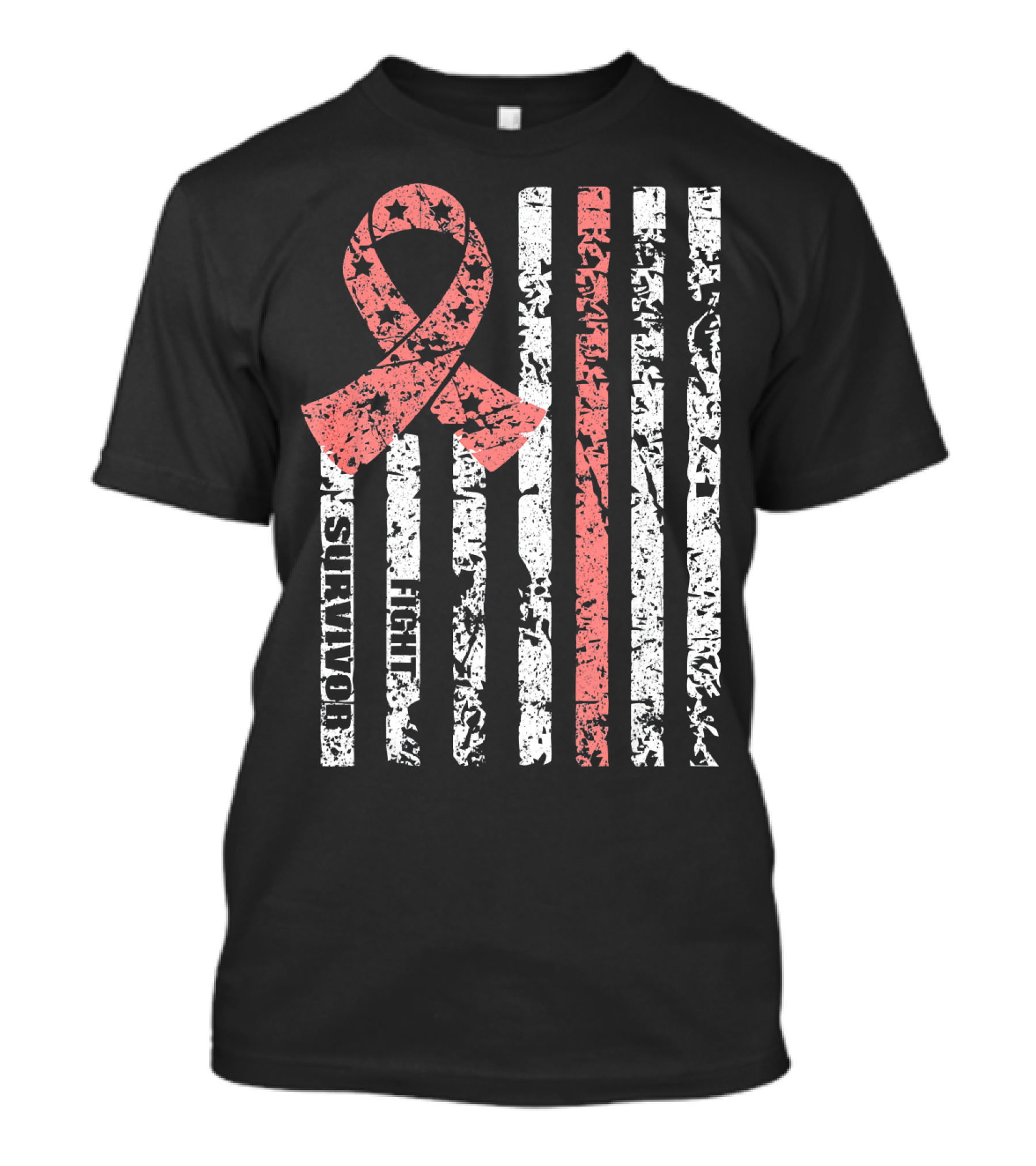 Cool Uterine Cancer Awareness Survivor Fight Ribbon Flag T-Shirt