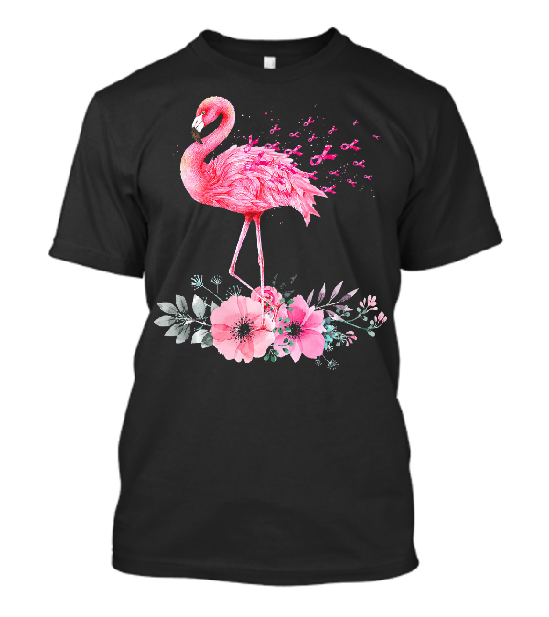 Flamingo Hope Breast Cancer Awareness Flower T-Shirt