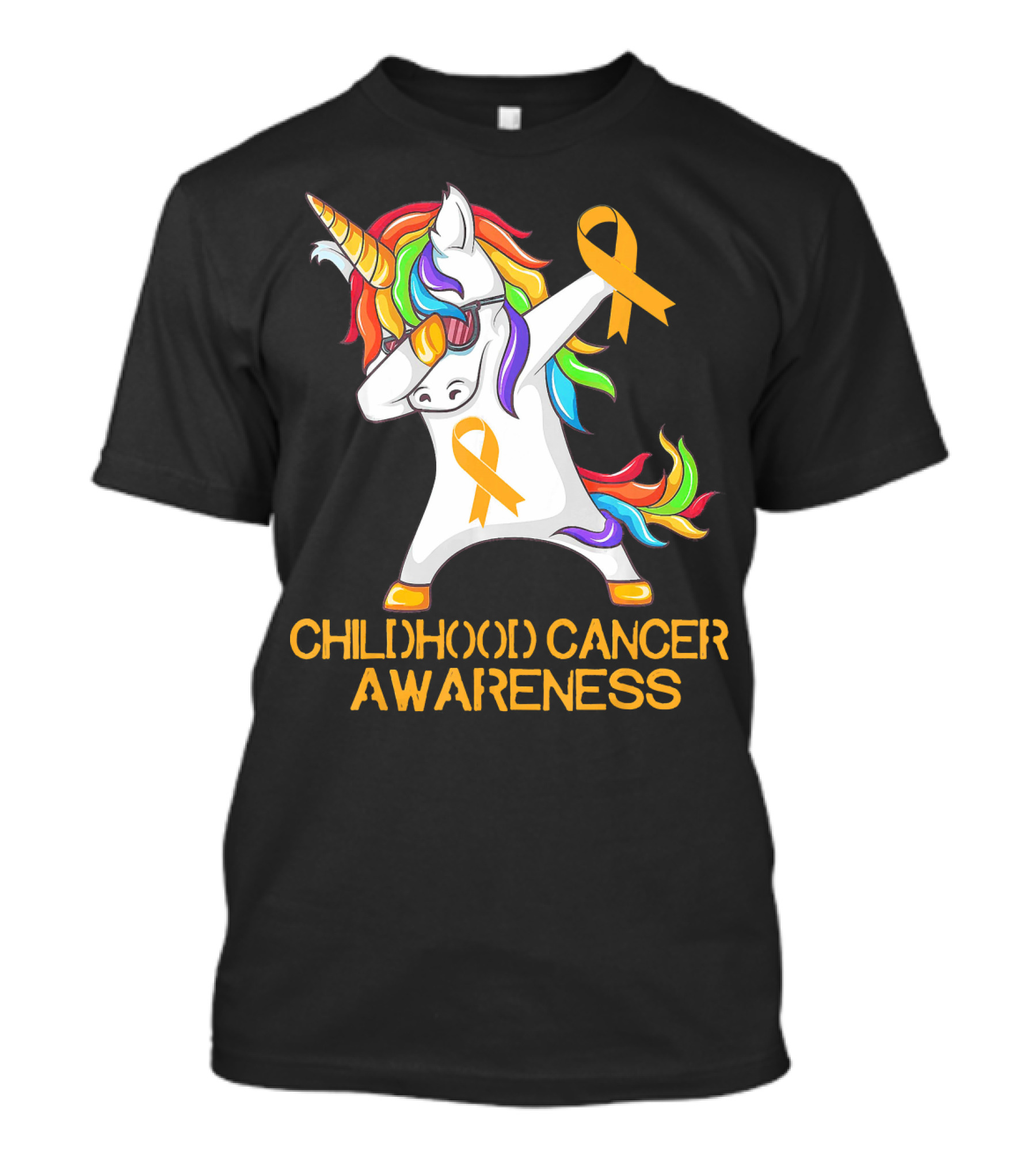 Childhood Cancer Awareness Dabbing Unicorn With Yellow T-Shirt