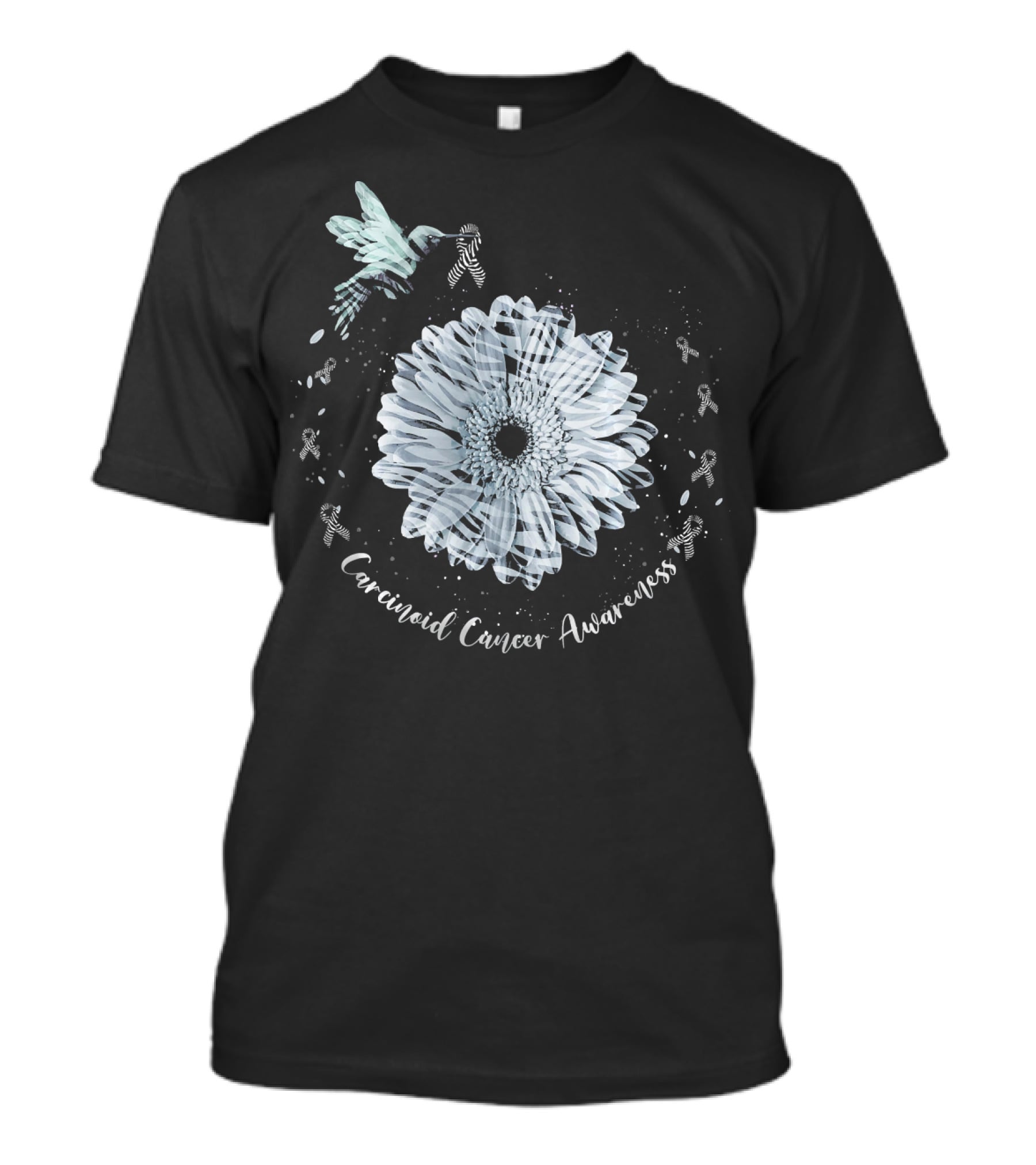 Hummingbird Zebra Sunflower Carcinoid Cancer Awareness T-Shirt