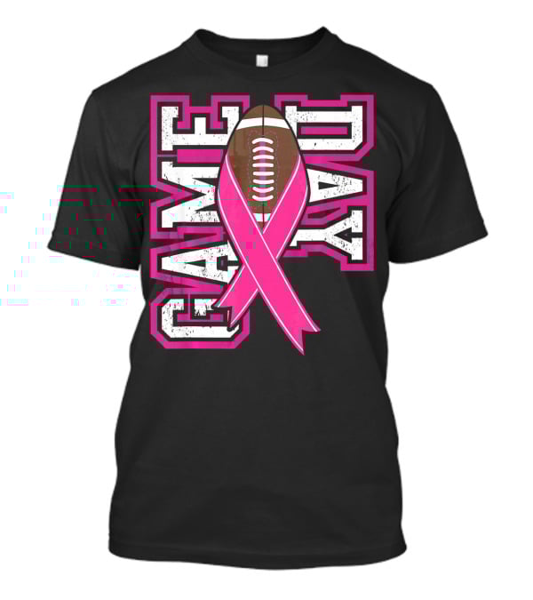 Game Day Breast Cancer Awareness Pink Ribbon Football T-Shirt