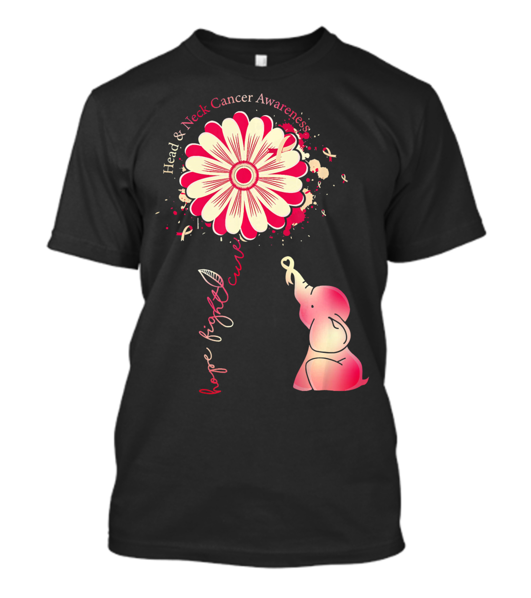 Head And Neck Cancer Awareness White And Burgundy Ribbon Hope Fight Cure Elephant Flower T-Shirt
