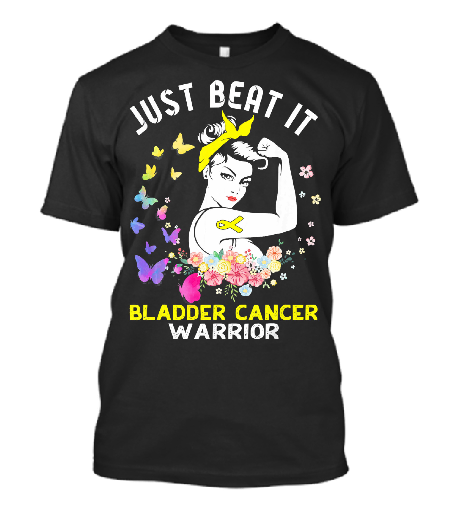 Just Beat It Bladder Cancer Warrior Butterfly Ribbon Floral Fighter T-Shirt