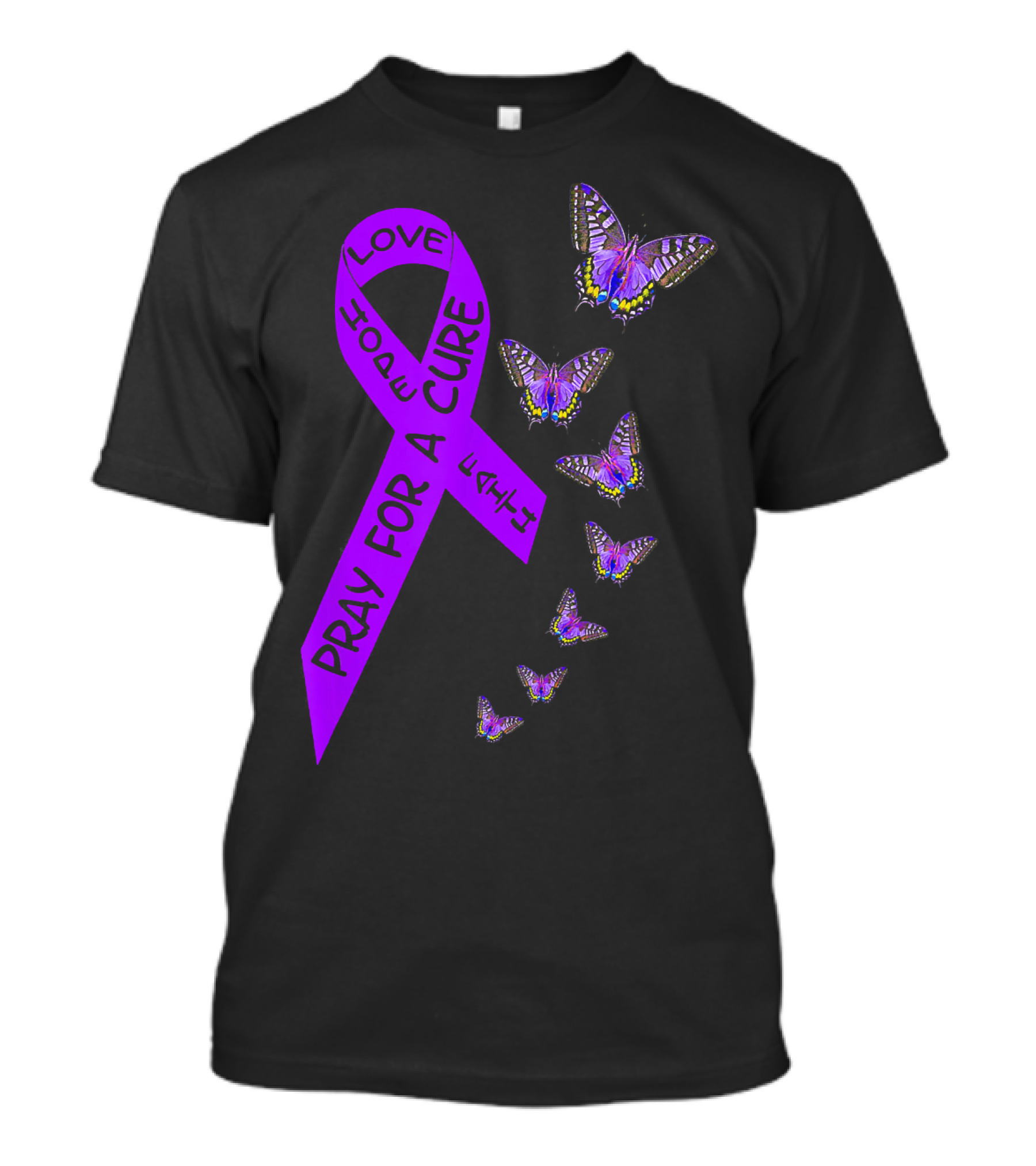 Pray For A Cure Love Hope Purple Ribbon Butterflies Pancreatic Cancer Awareness T-Shirt