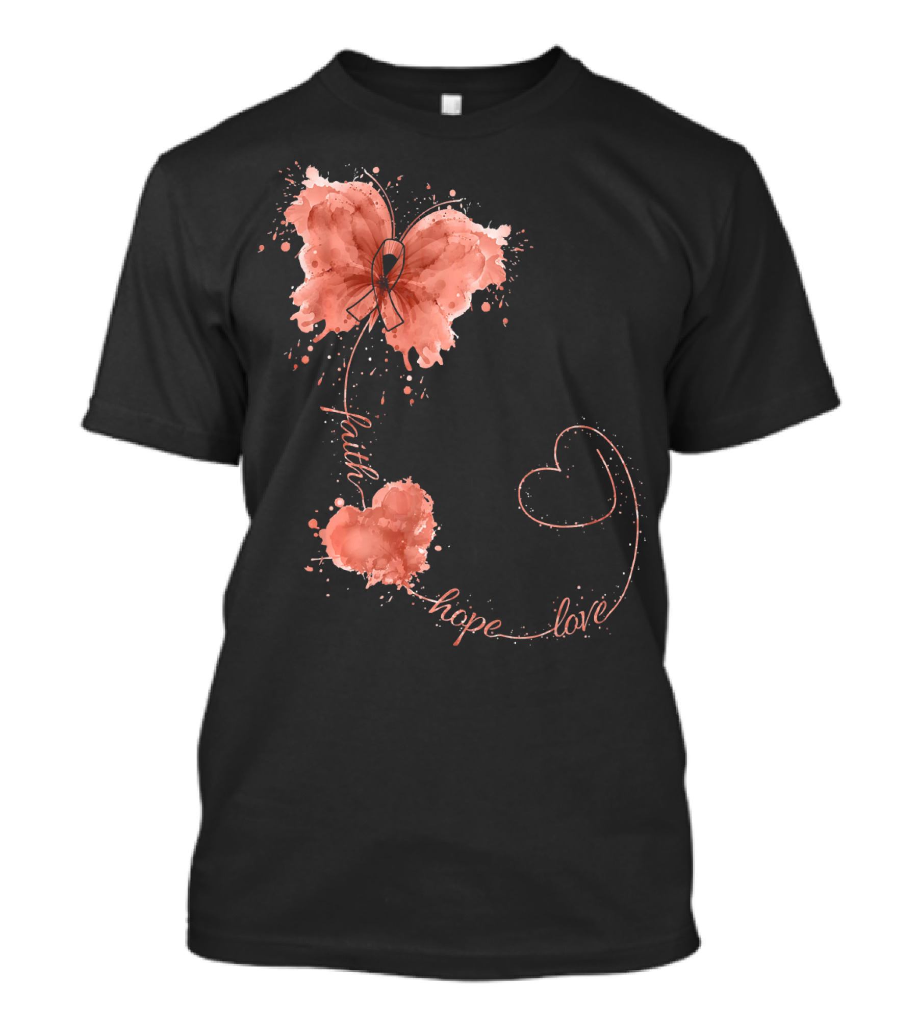 Faith Hope Love Butterfly Ribbon Uterine Cancer Awareness T-Shirt