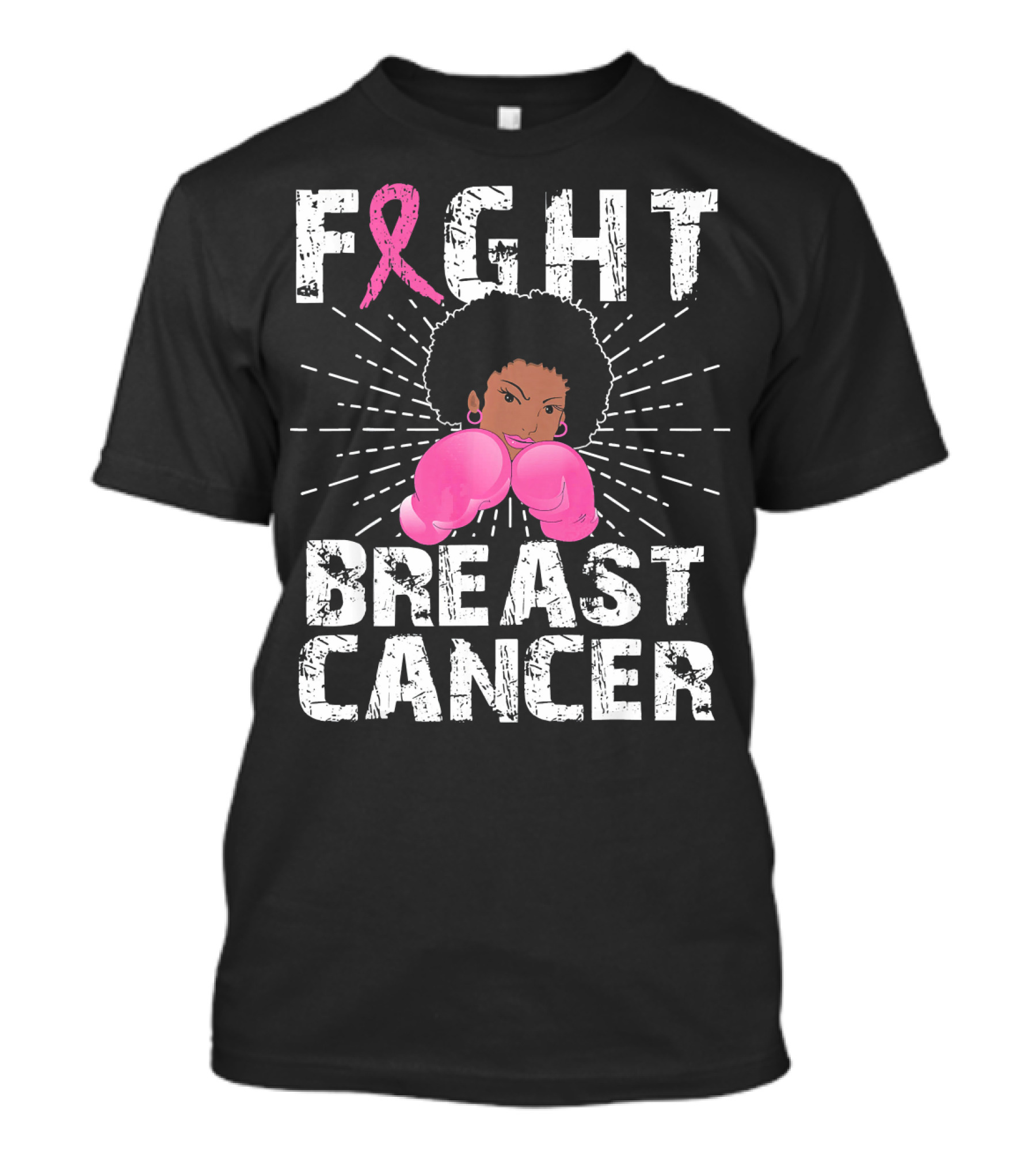 FIGHT Breast Cancer Pink Ribbon Afro Woman Boxing Gloves T-Shirt