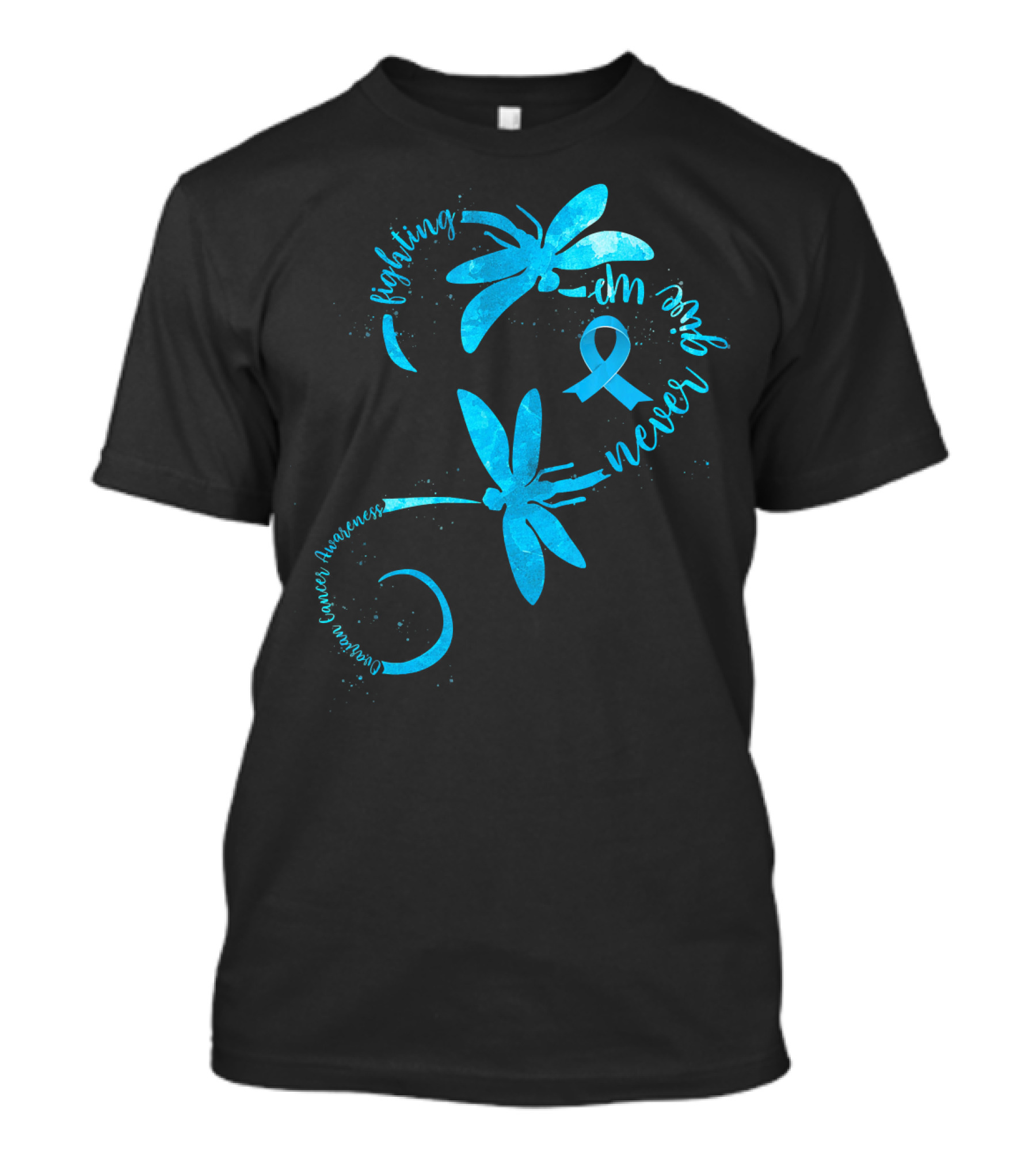 Fighting Never Give Up Ovarian Cancer Awareness Dragonfly T-Shirt