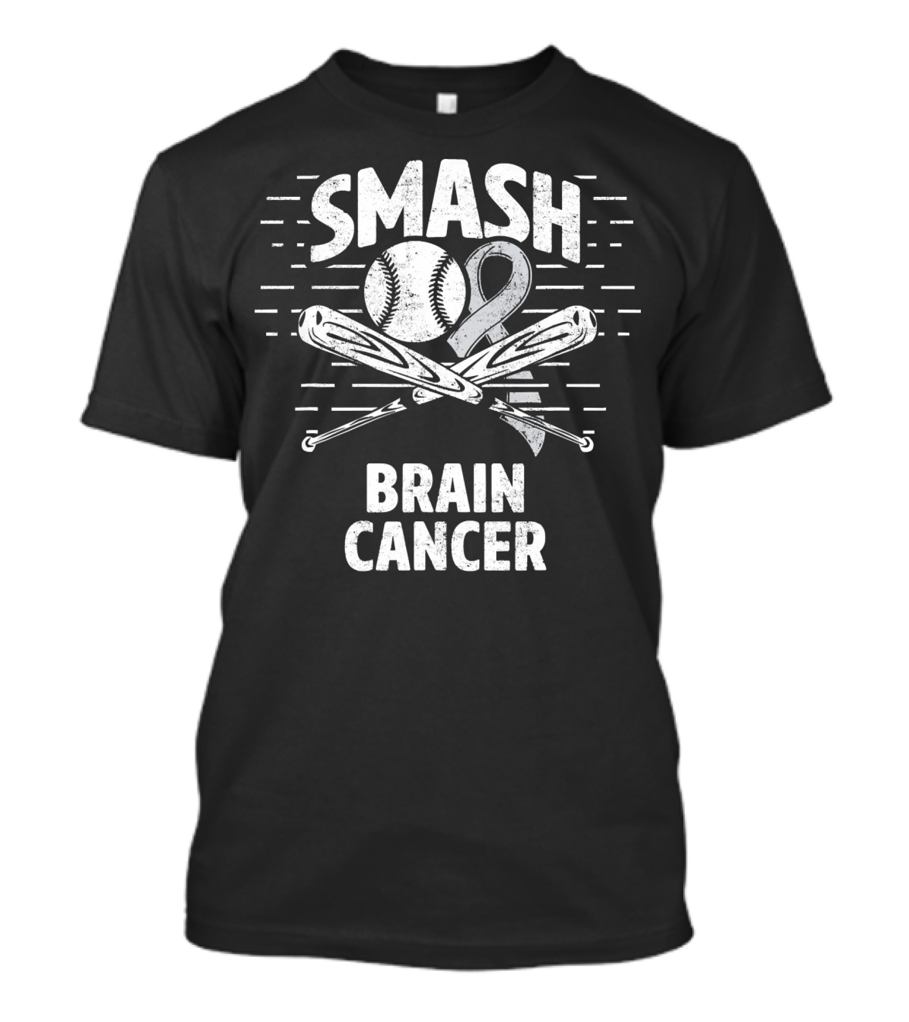 Smash Brain Cancer Baseball Ribbon Therapy Grey T-Shirt