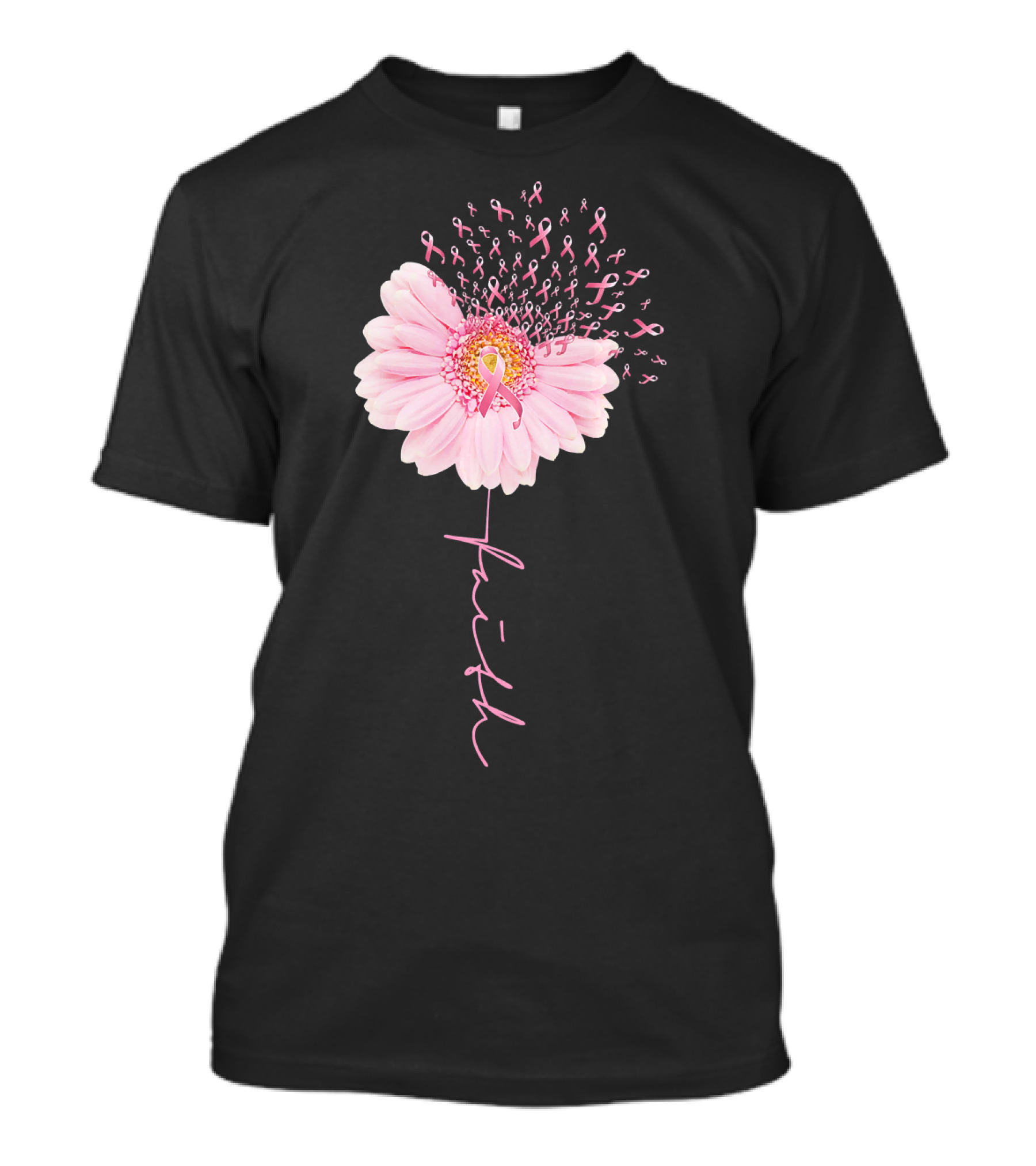 Faith Daisy Flower Pink Ribbon Breast Cancer T-Shirt