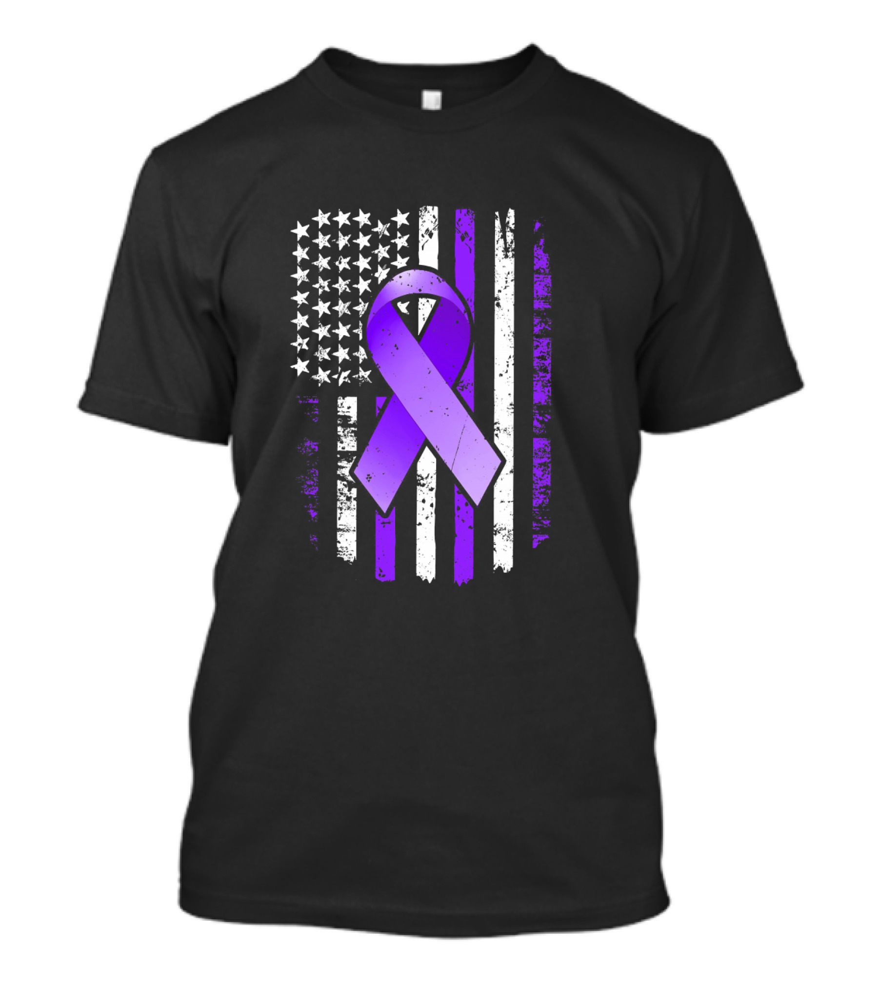 American Flag Purple Ribbon Pancreatic Cancer Awareness T-Shirt