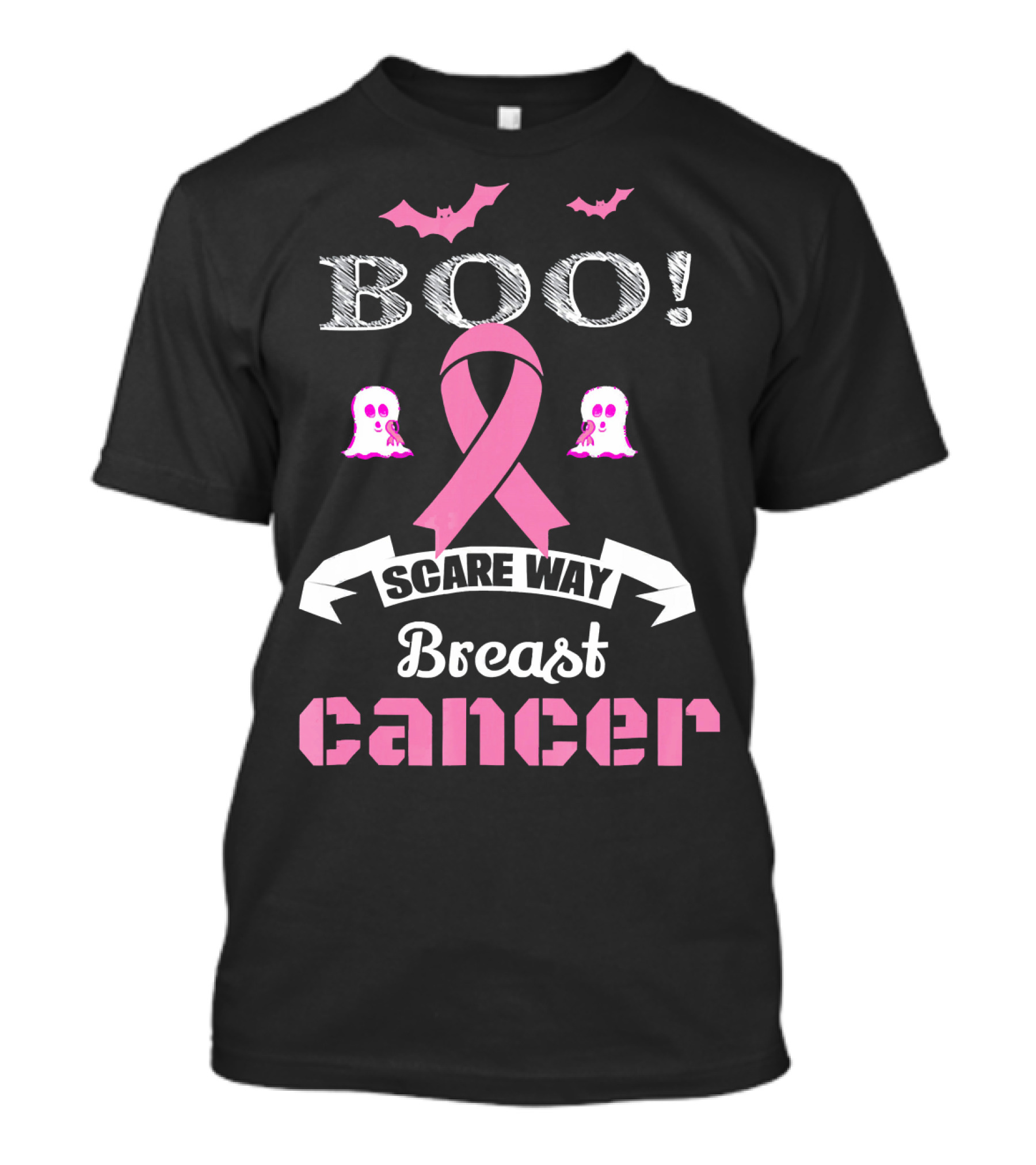 BOO Scare Away Breast Cancer Pink Ribbon Bats Ghosts T-Shirt