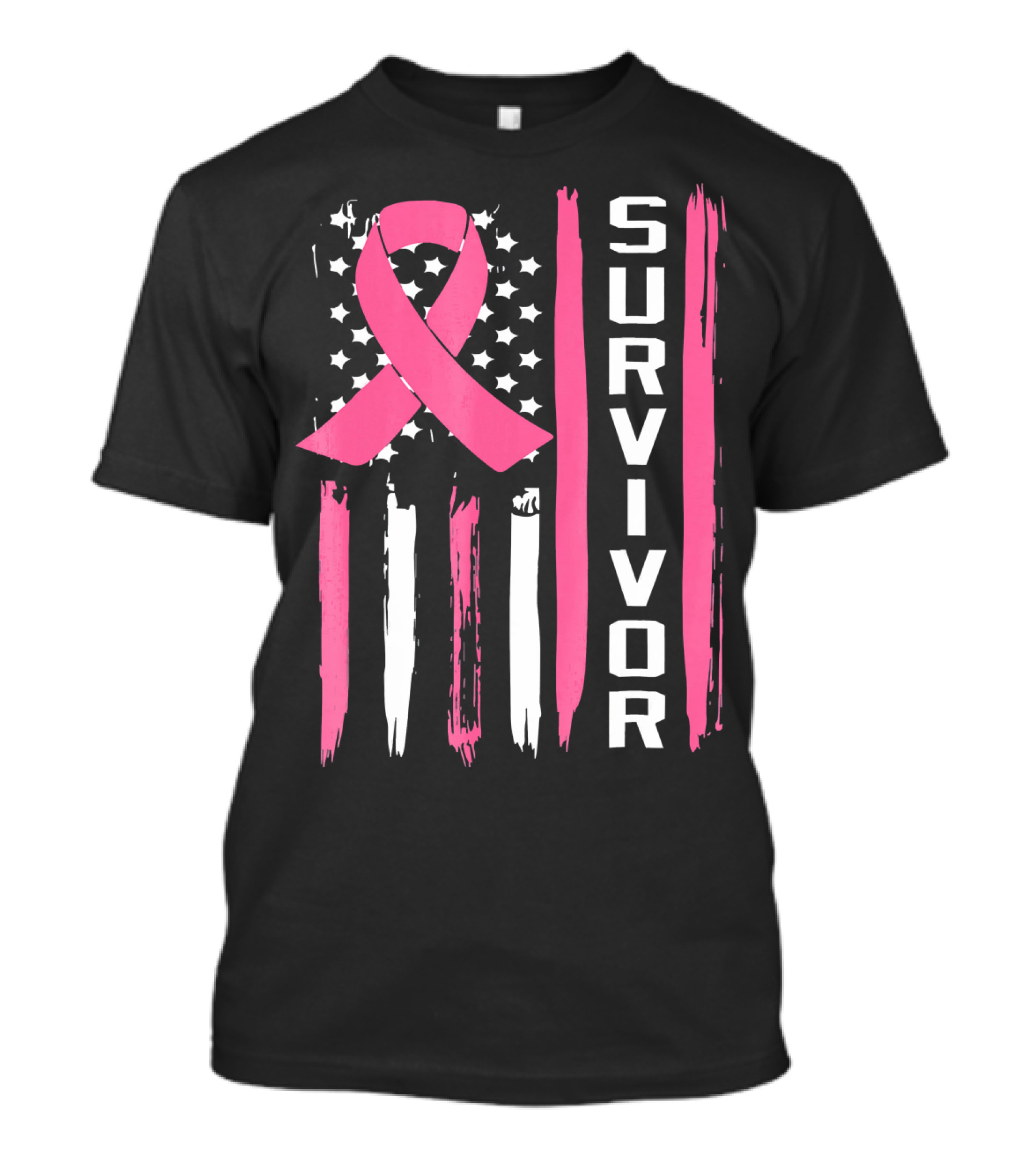 Survivor Breast Cancer Ribbon American Flag T-Shirt