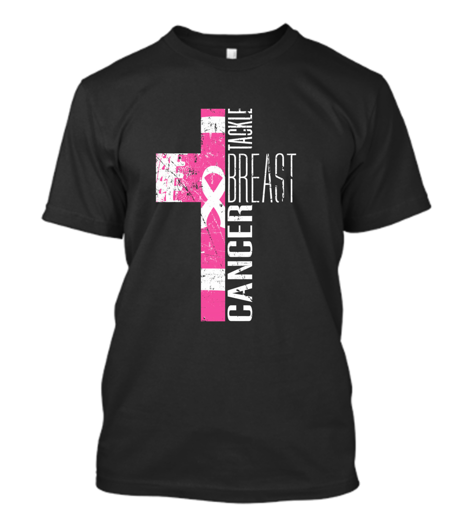 Tackle Breast Cancer Pink Ribbon Cross T-Shirt