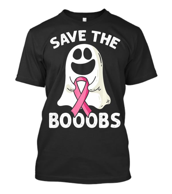 Save The Boooobs Funny Ghost Pink Ribbon Breast Cancer Awareness T-Shirt