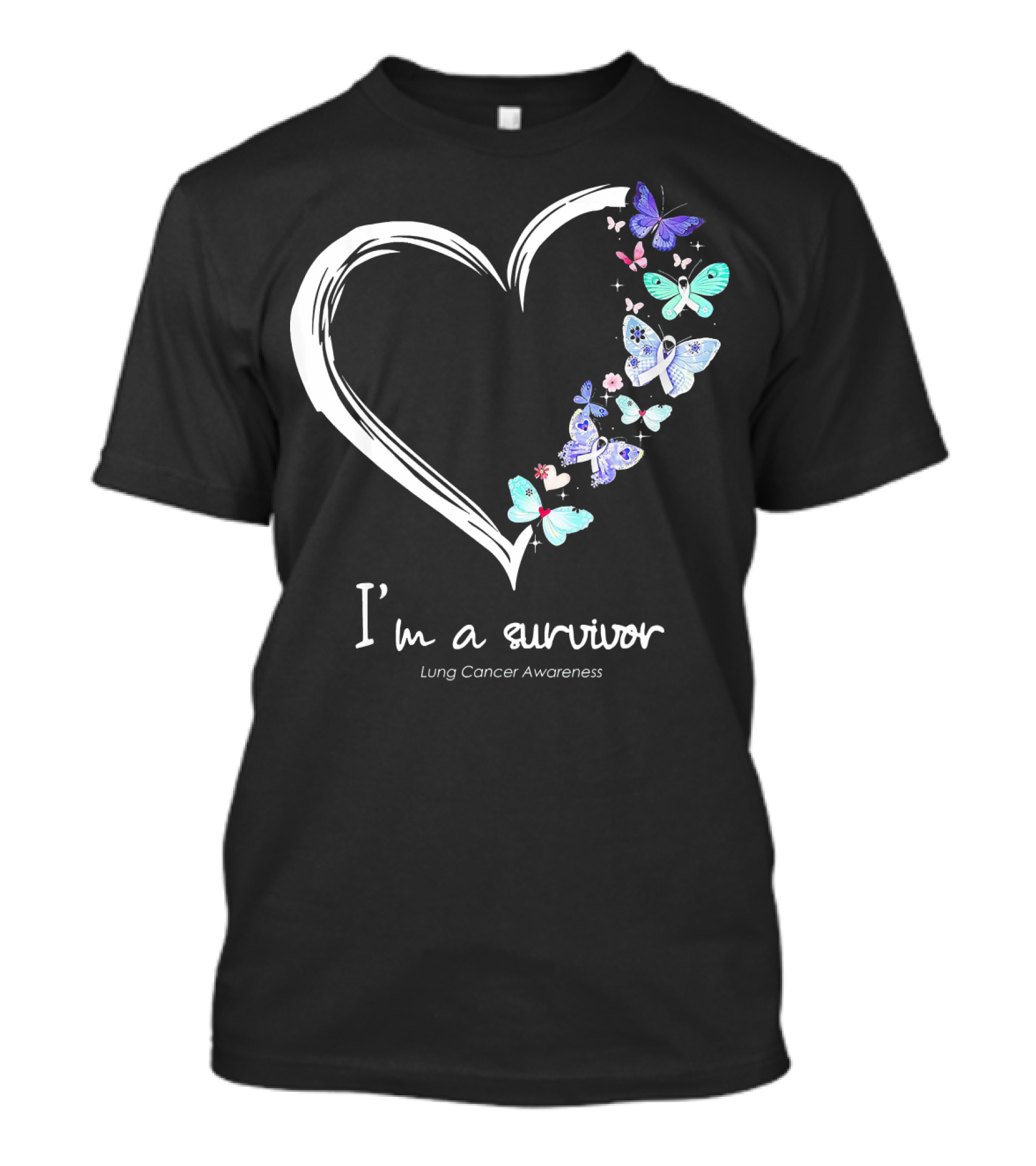 I'm A Survivor Lung Cancer Awareness Heart With Butterflies T-Shirt