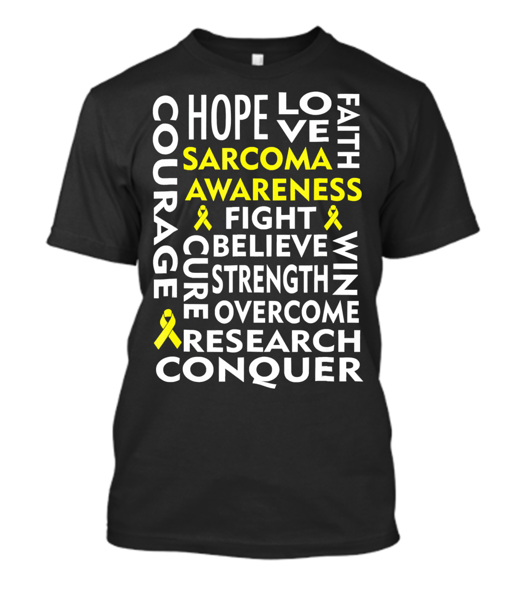 Sarcoma Awareness Yellow Ribbon Hope Courage Fight Conquer T-Shirt