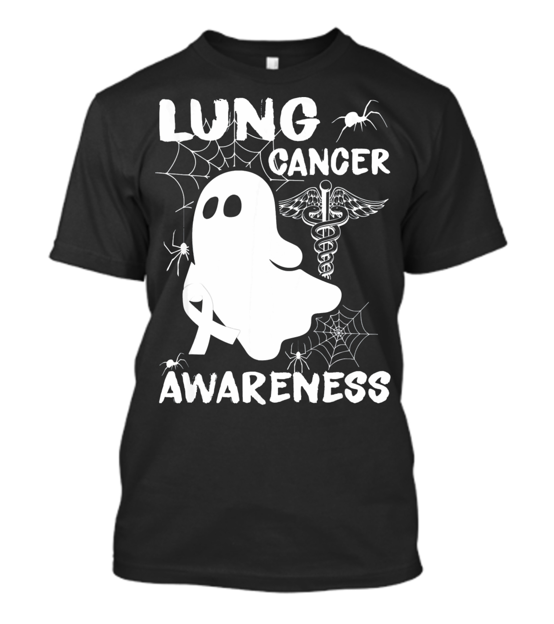 Lung Cancer Awareness Boo Ghost With Spider Webs And Spider T-Shirt