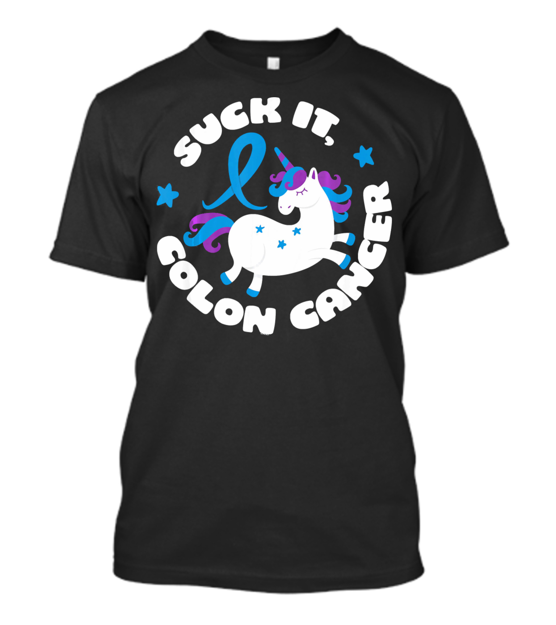 Colon Cancer Awareness Unicorn Suck It Fun T-Shirt