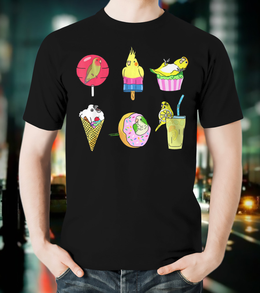 Sweet Ice Cream Lollipop Lemonade Donut Cup Parrot Treats T-Shirt