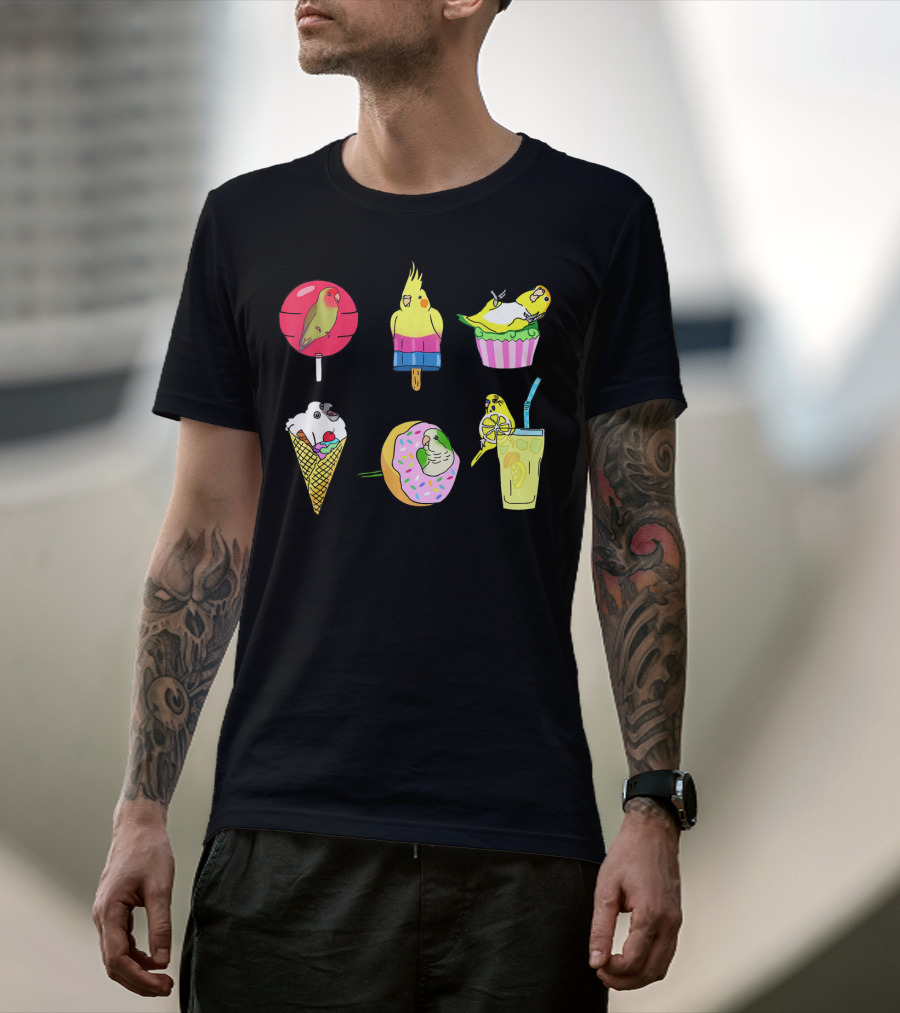 Sweet Ice Cream Lollipop Lemonade Donut Cup Parrot Treats T-Shirt