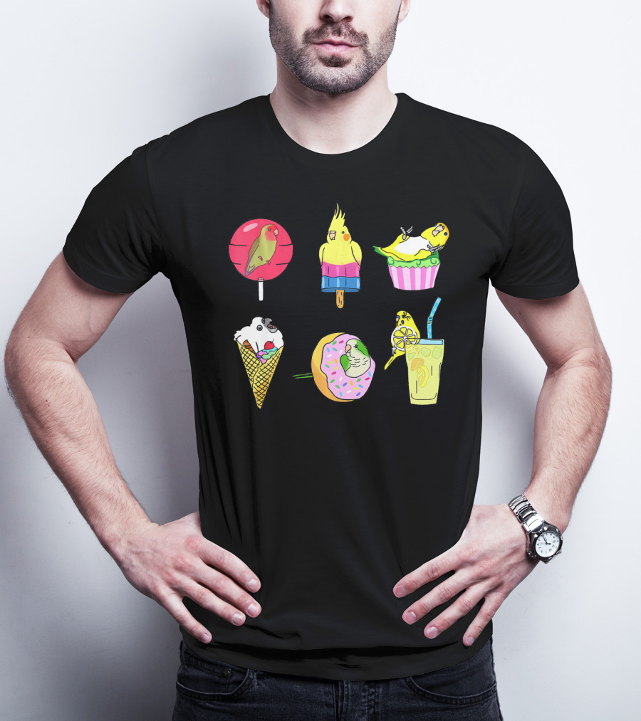 Sweet Ice Cream Lollipop Lemonade Donut Cup Parrot Treats T-Shirt