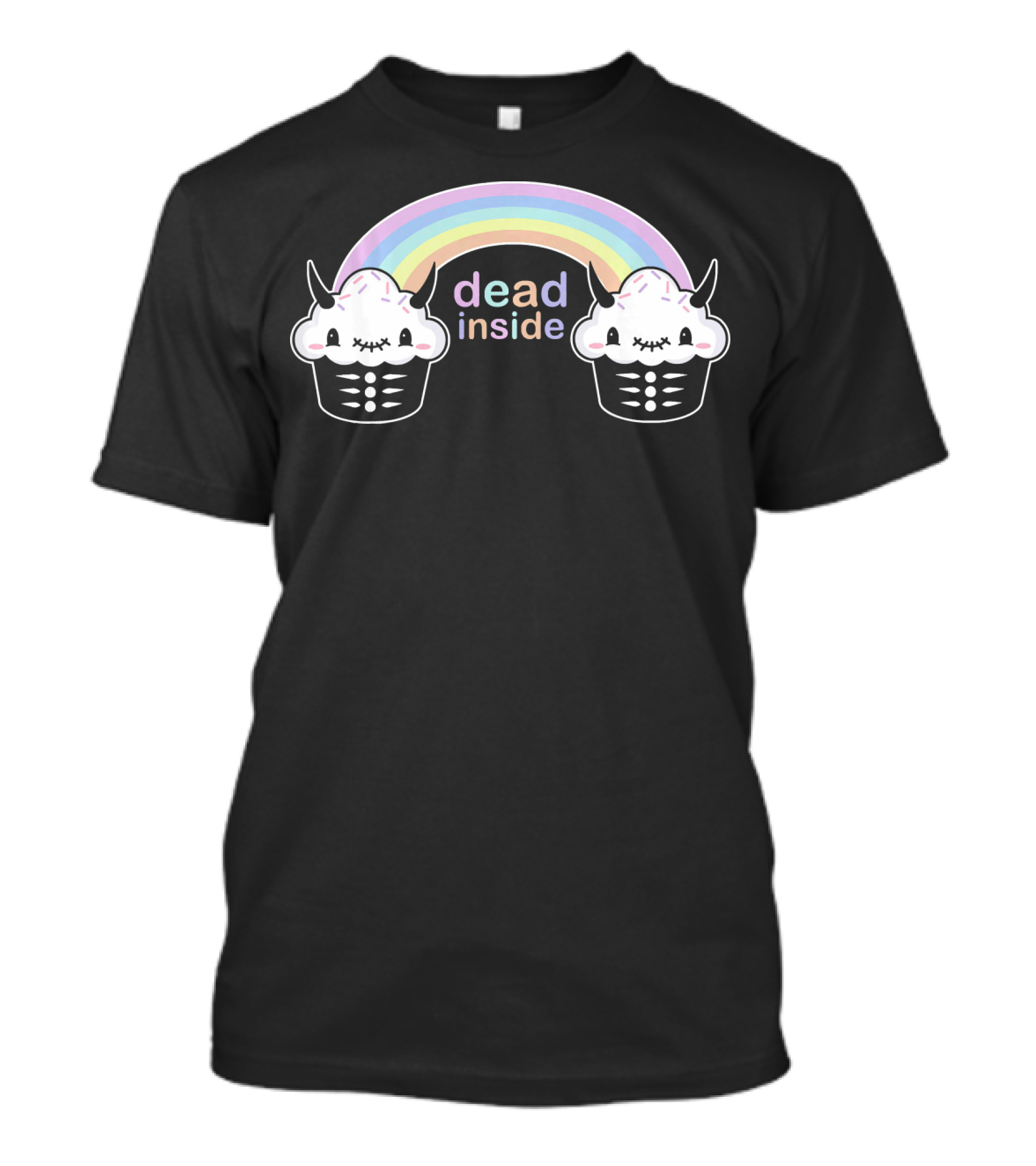 Pastel Goth Dead Inside Rainbow Cupcake Horns T-Shirt