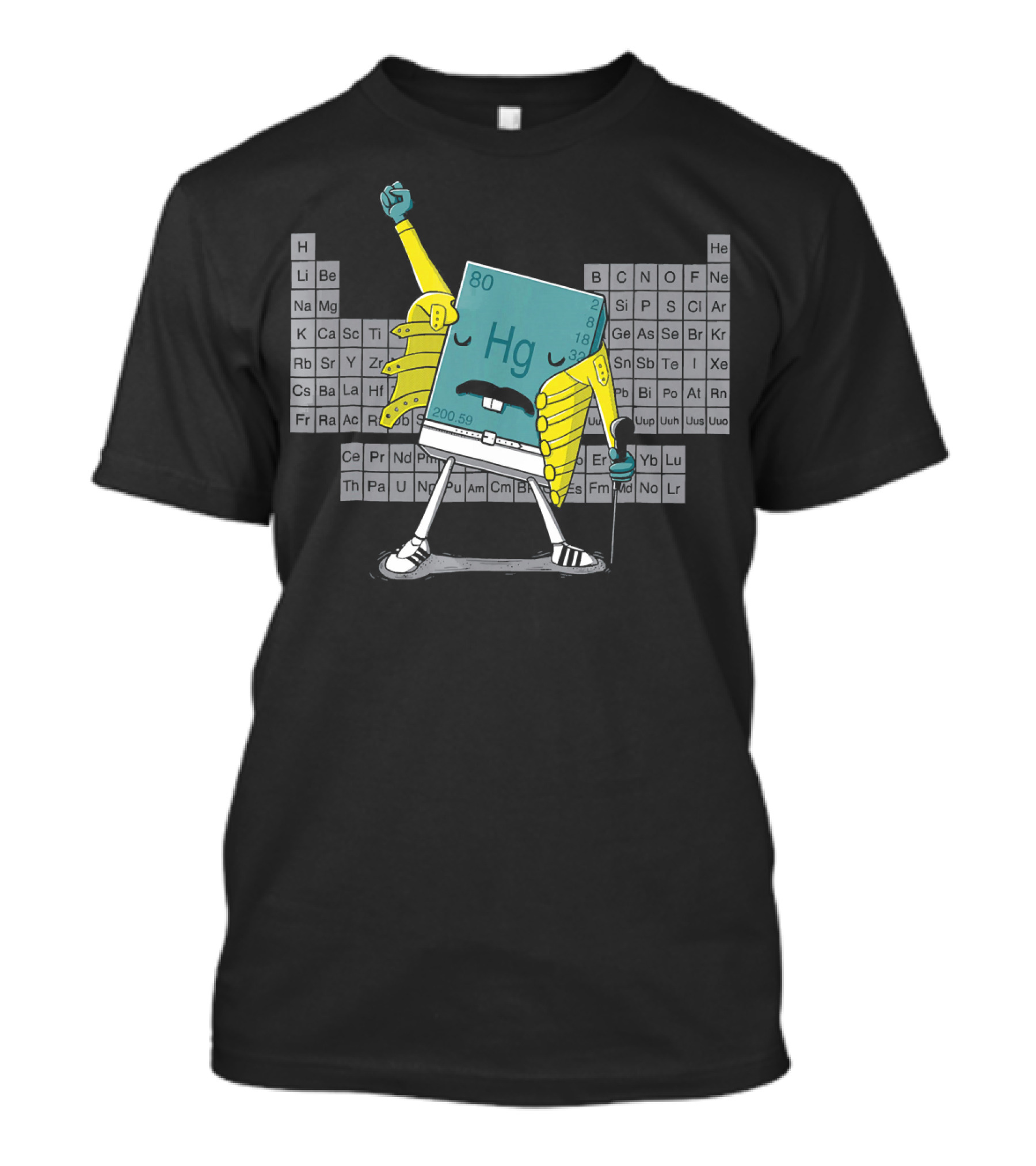 Mercury Hg Element Rocking Freddie Pose With Periodic Table Background T-Shirt