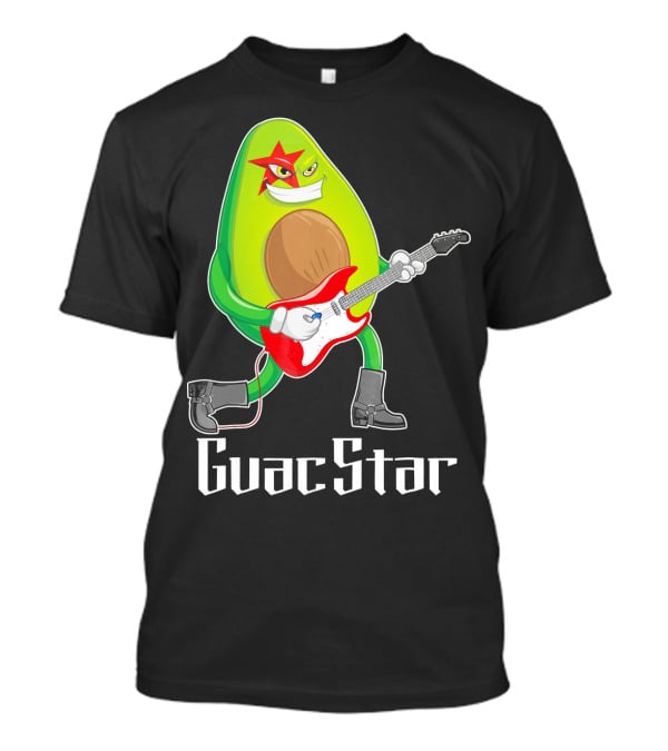 Guac Star Avocado Rock Star Playing Guitar With Red Boots T-Shirt