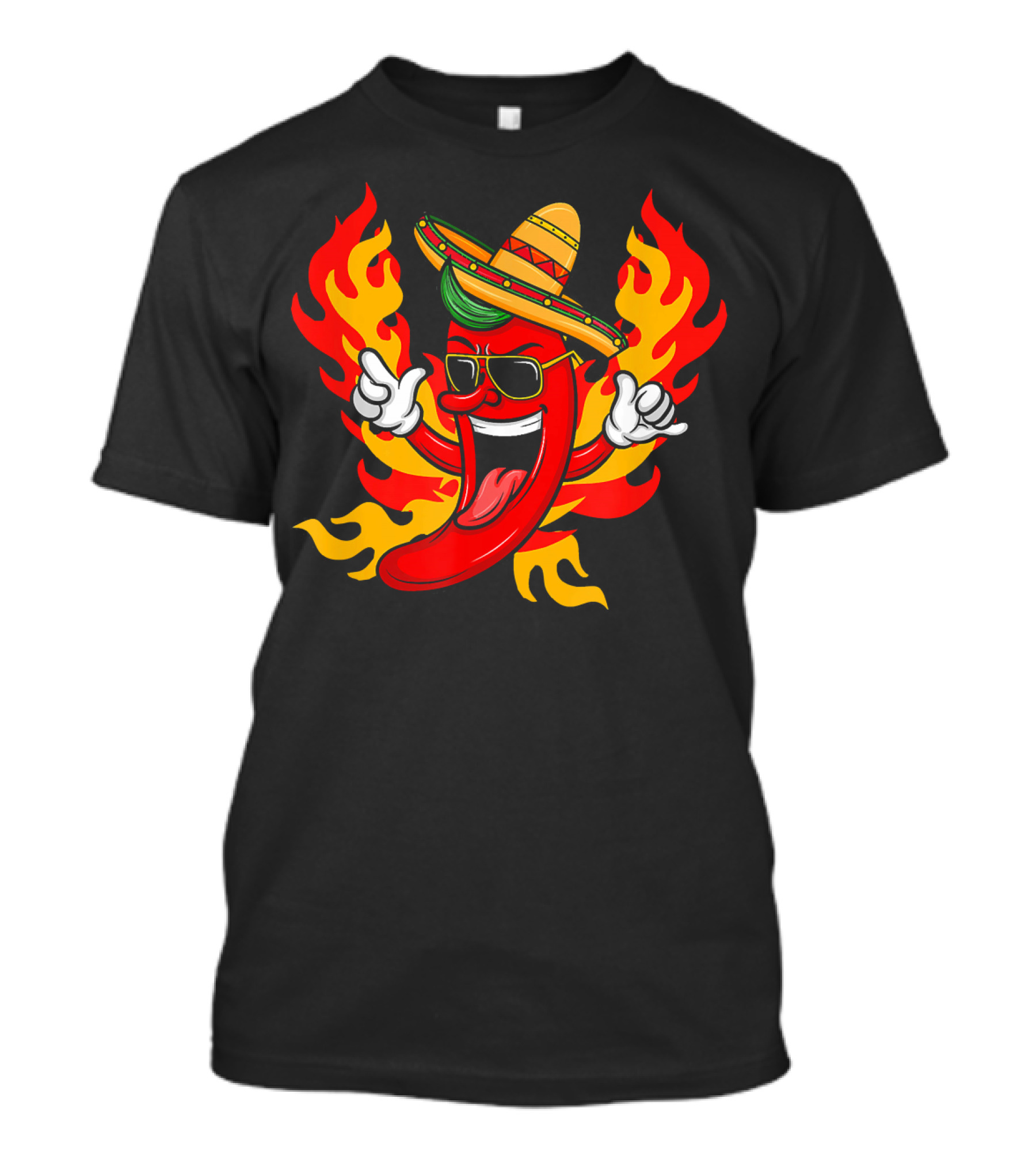 Cool Peppers Hot And Spicy Chili Flame Sombrero Party T-Shirt