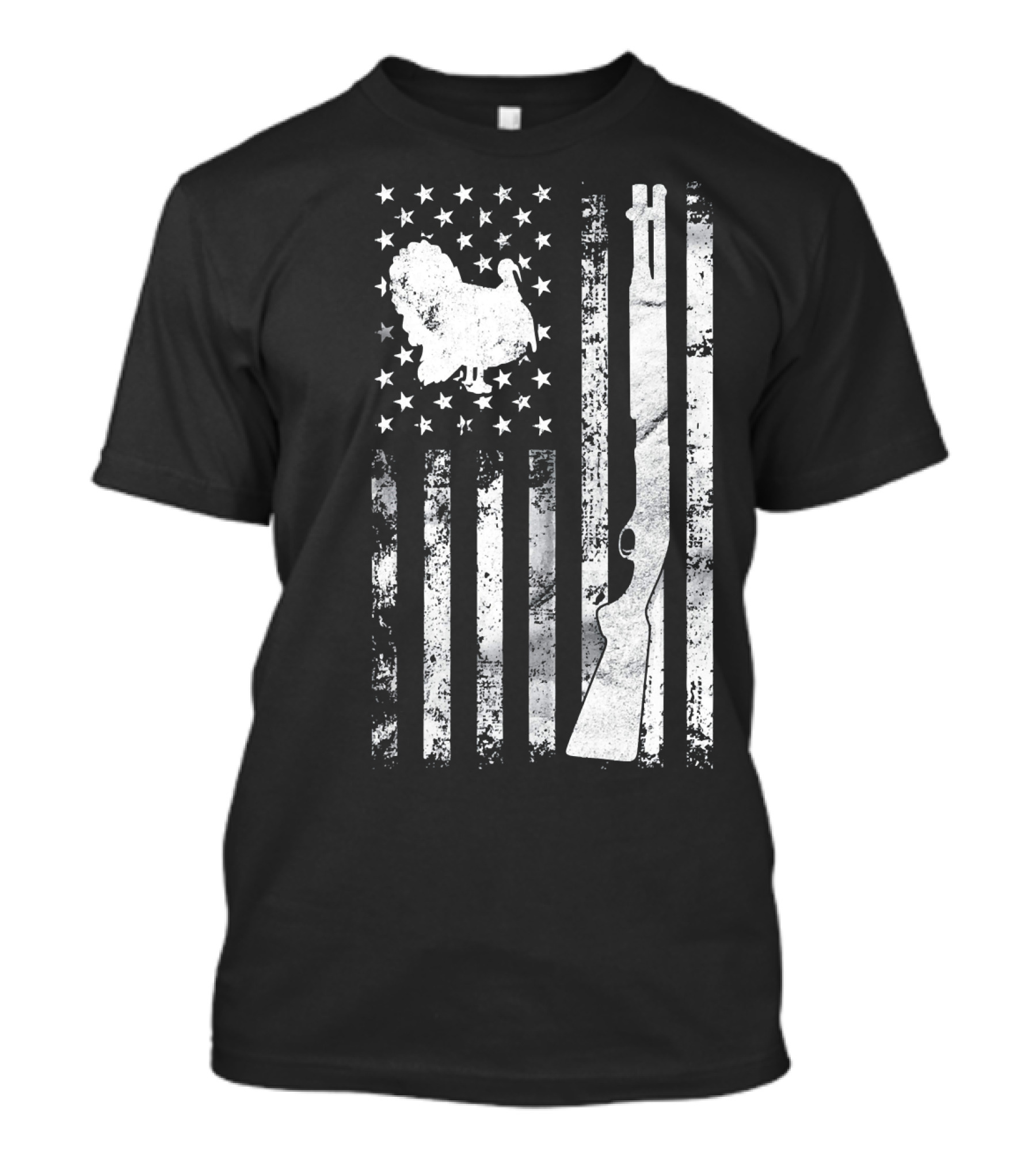 Turkey Hunting American Flag With Rifle And Stars T-Shirt