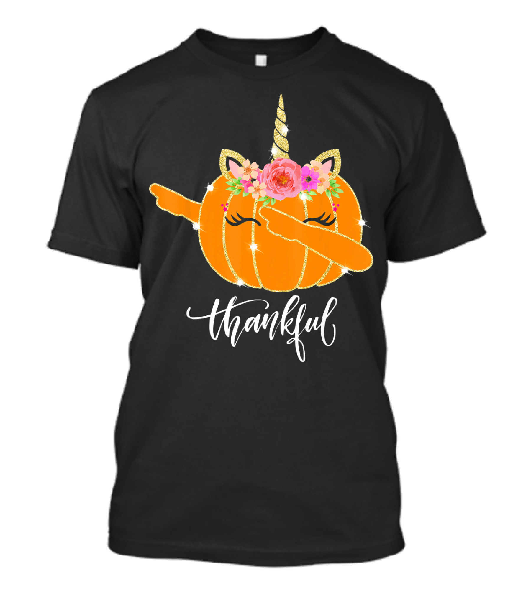 Thankful Dabbing Pumpkin Unicorn With Floral Crown T-Shirt
