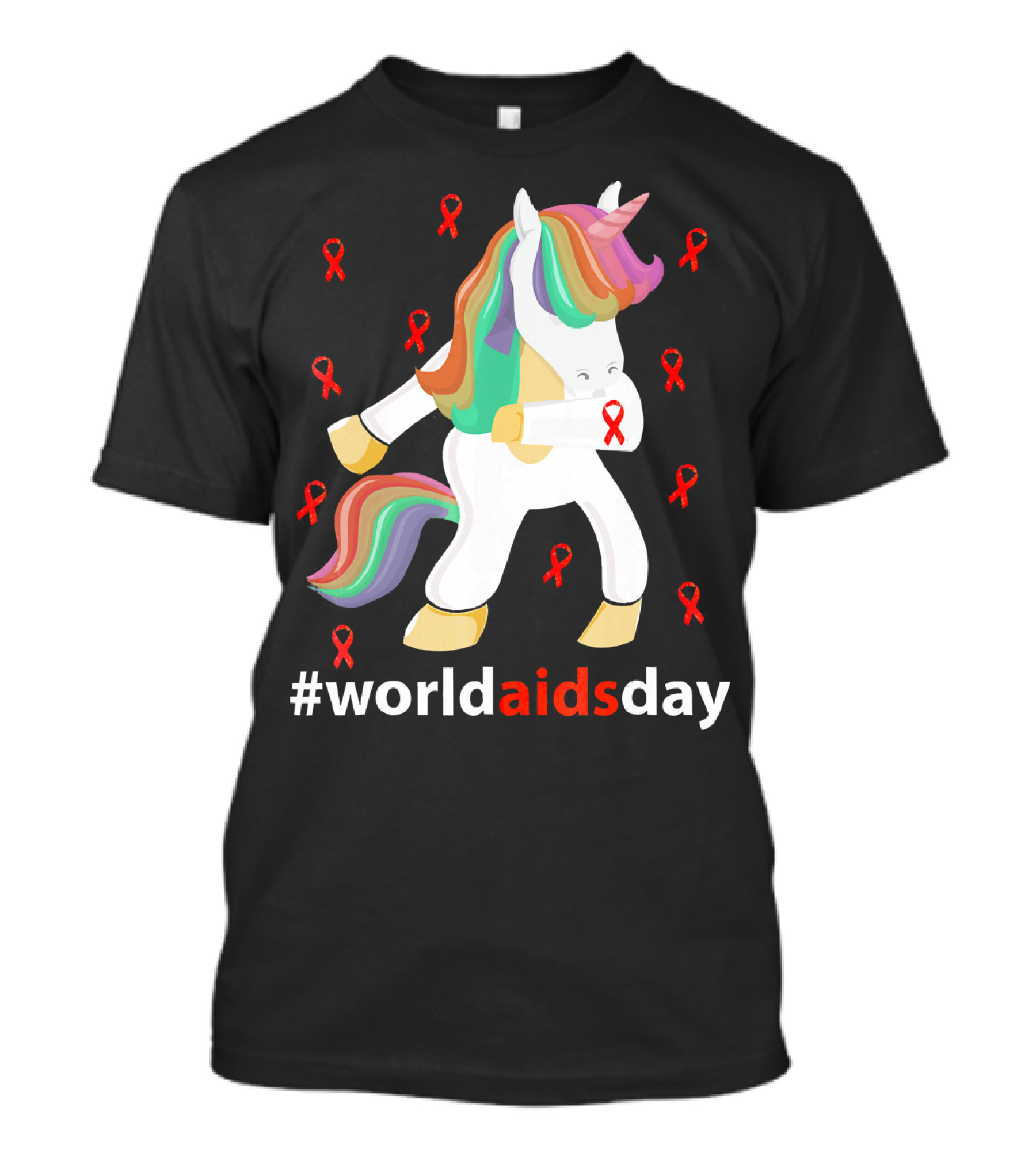 WorldAIDSDay Unicorn With Red Ribbons December 1st T-Shirt