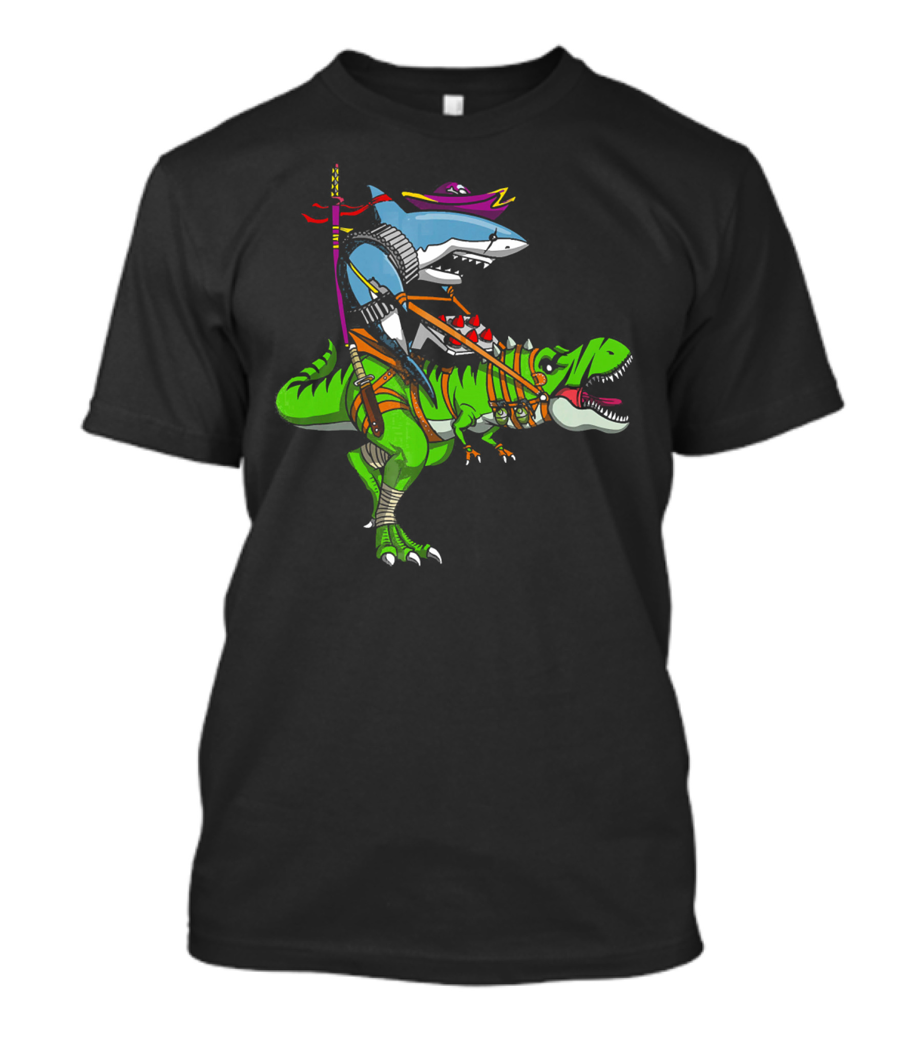 Shark Ninja Samurai On T-Rex Dinosaur Adventure T-Shirt