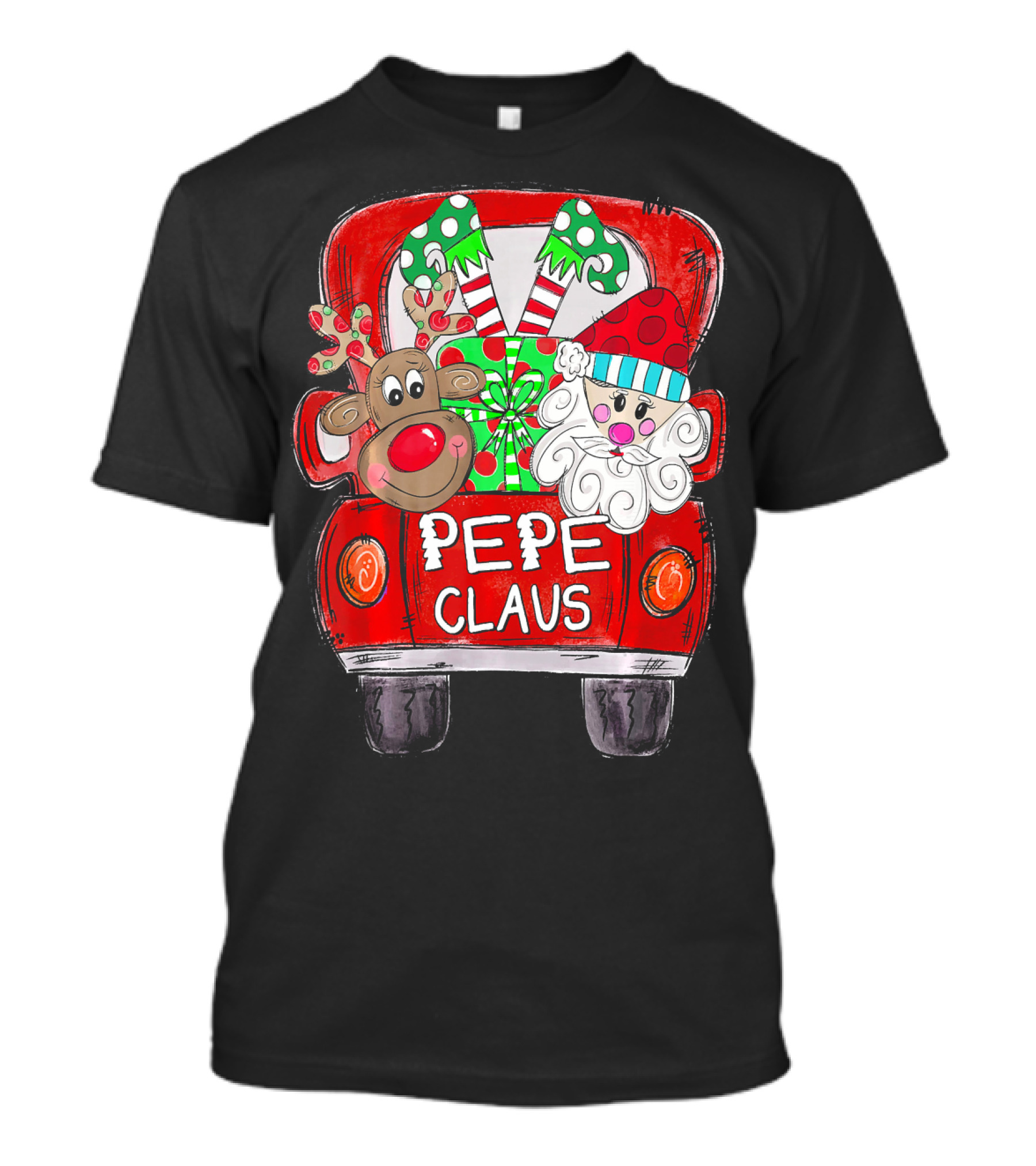 PEPE Claus Christmas Reindeer Gifts Red Truck T-Shirt
