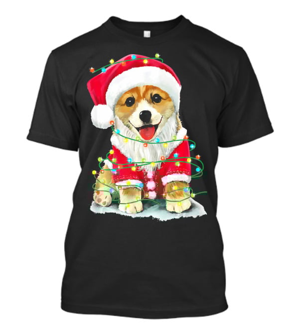 Festive Christmas Corgi Santa With Holiday Lights Corgmas San T-Shirt