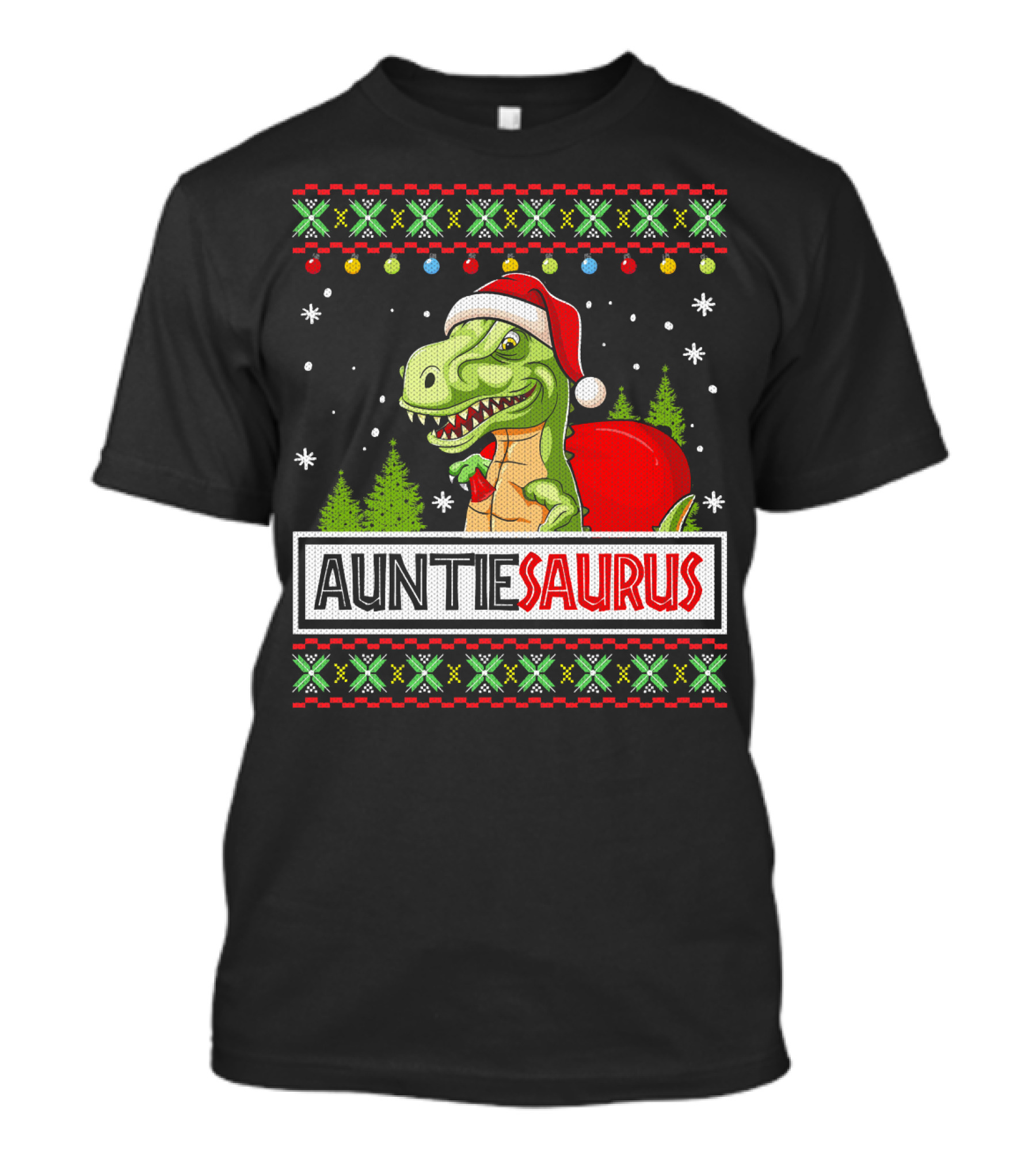 Auntiesaurus Funny Auntie Dinosaur Christmas Sweater T-Rex Santa Hat T-Shirt