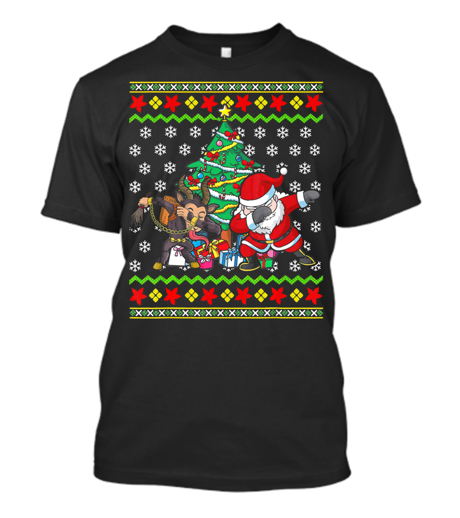 Christmas Kids Santa Krampus Dabbing Tree Snowflakes T-Shirt